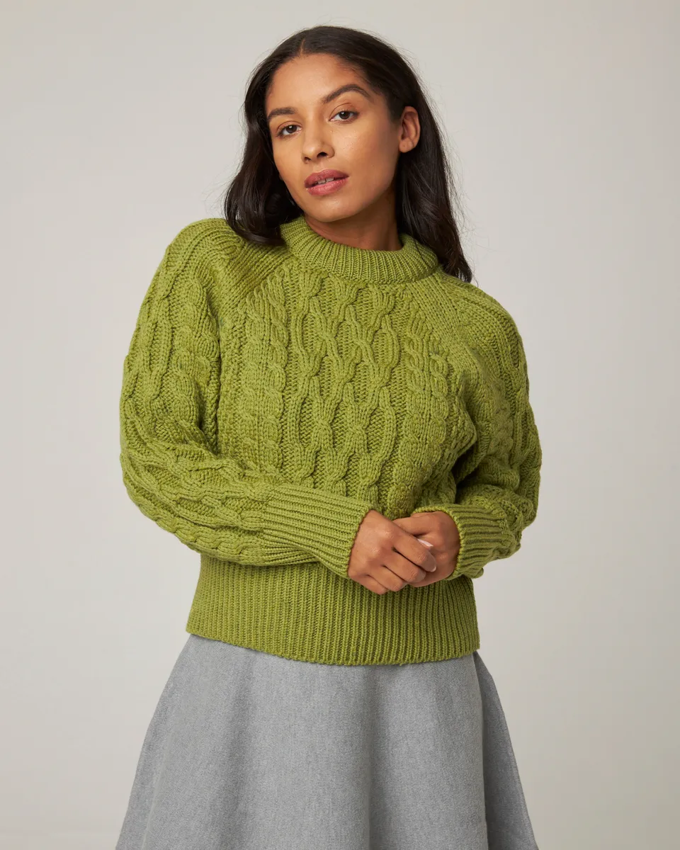 Peregrine Isobel Aran Strickpullover Damen Citron Merino