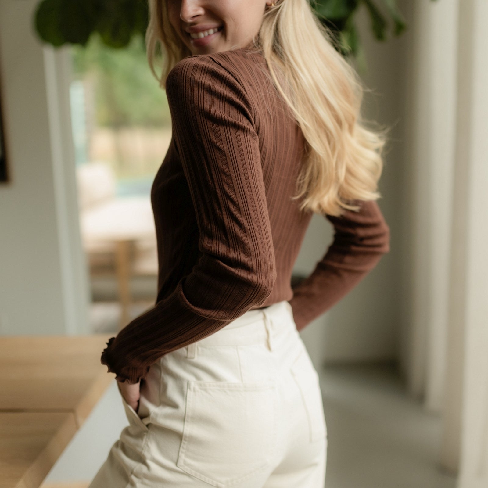 NORDLICHT Maja Langarmshirt Braun Gestreift Bio-Baumwolle