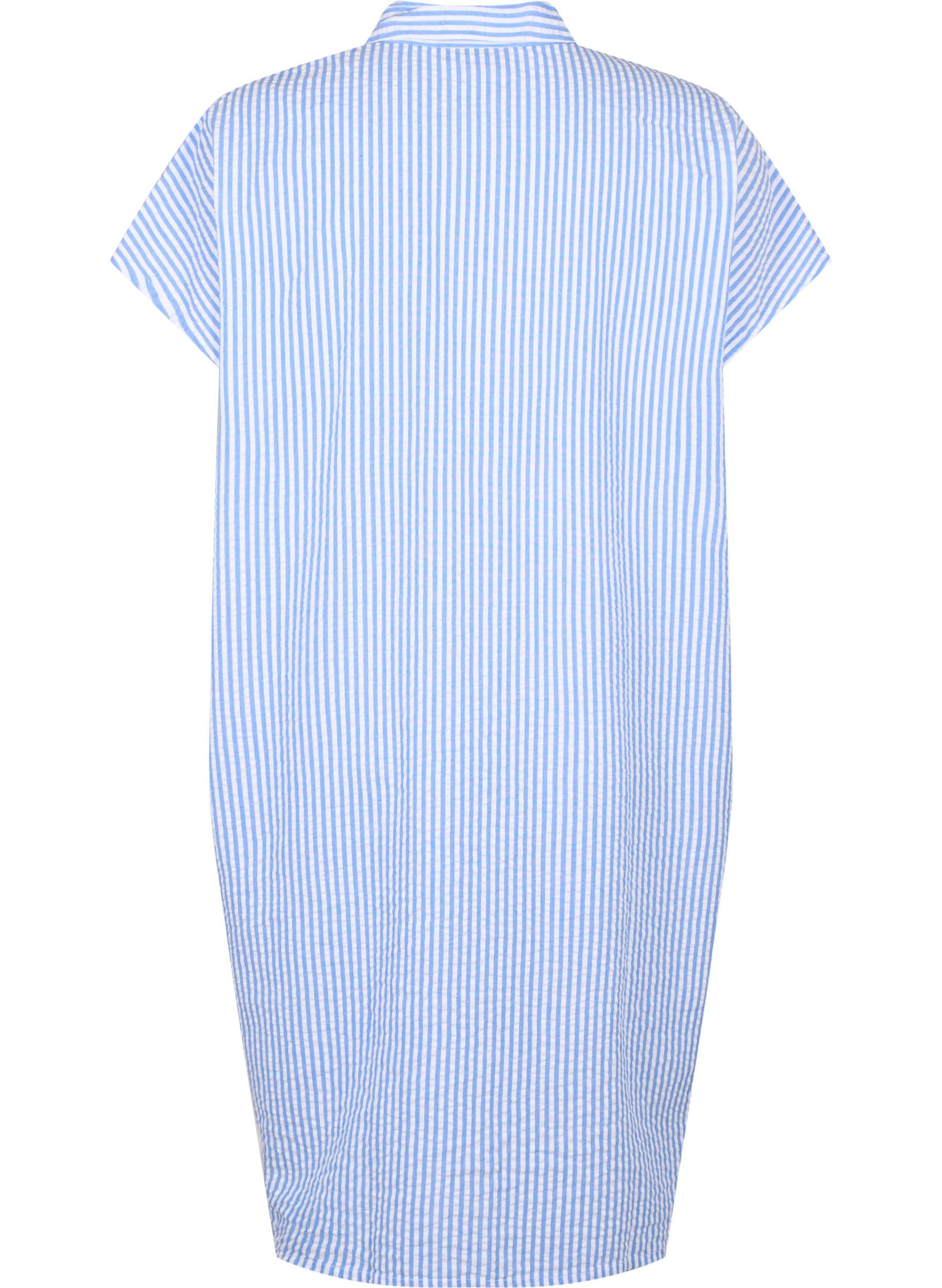 Zizzi T-Shirts Langes Shirt M 46/48 Light Blue Stripe Baumwolle