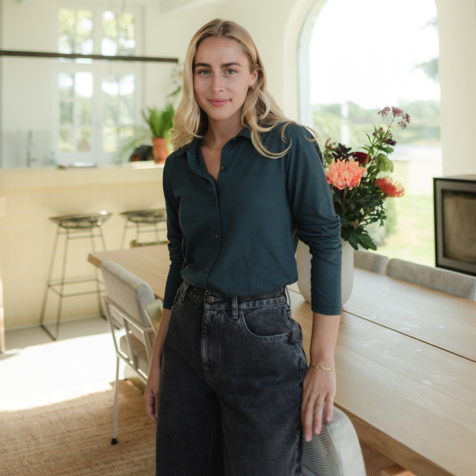 Nordlicht Sara Jersey Bluse Grün Leinenmix