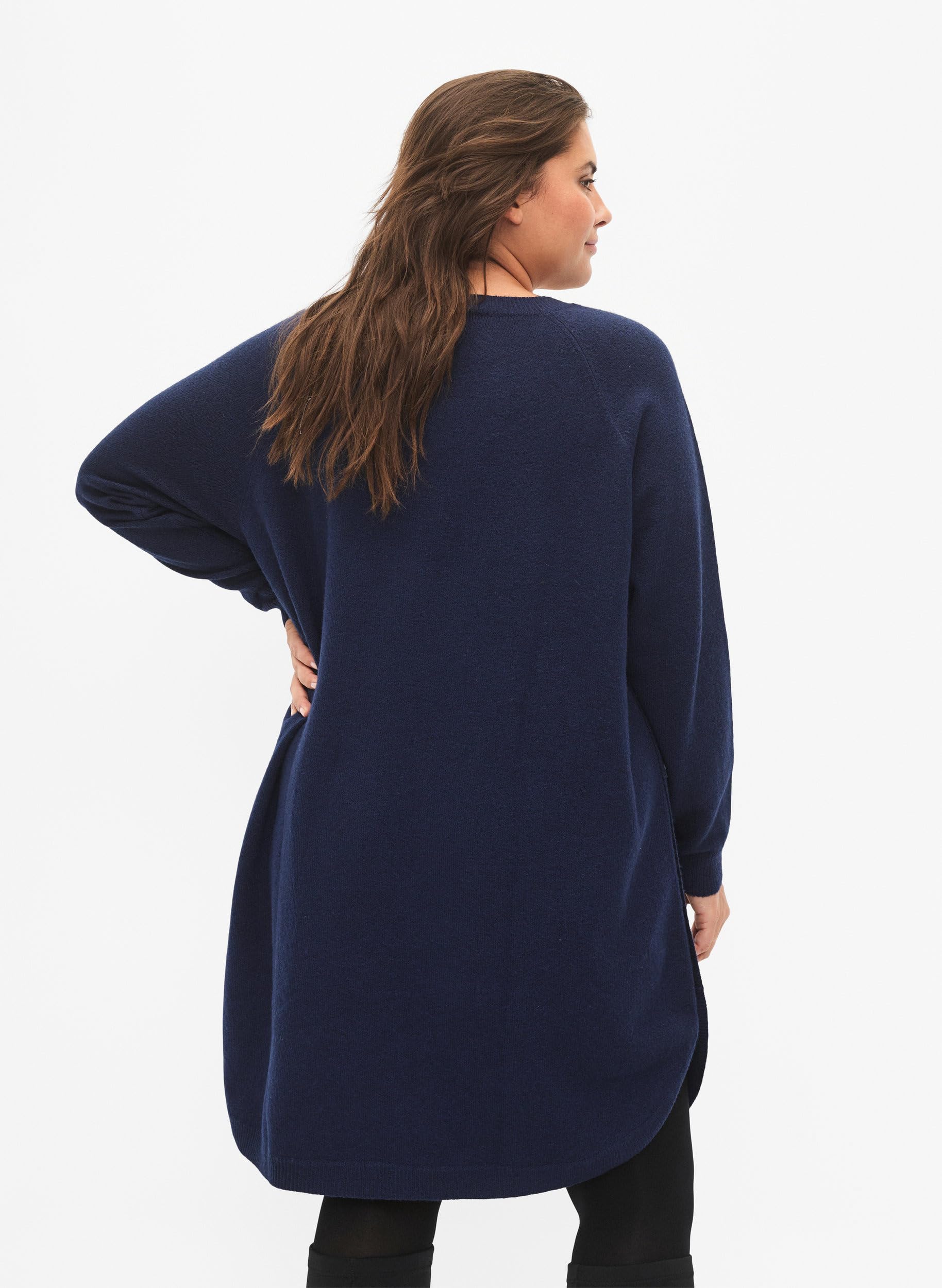 Zizzi Strickkleid Damen Melange Rundhals Knöpfe locker