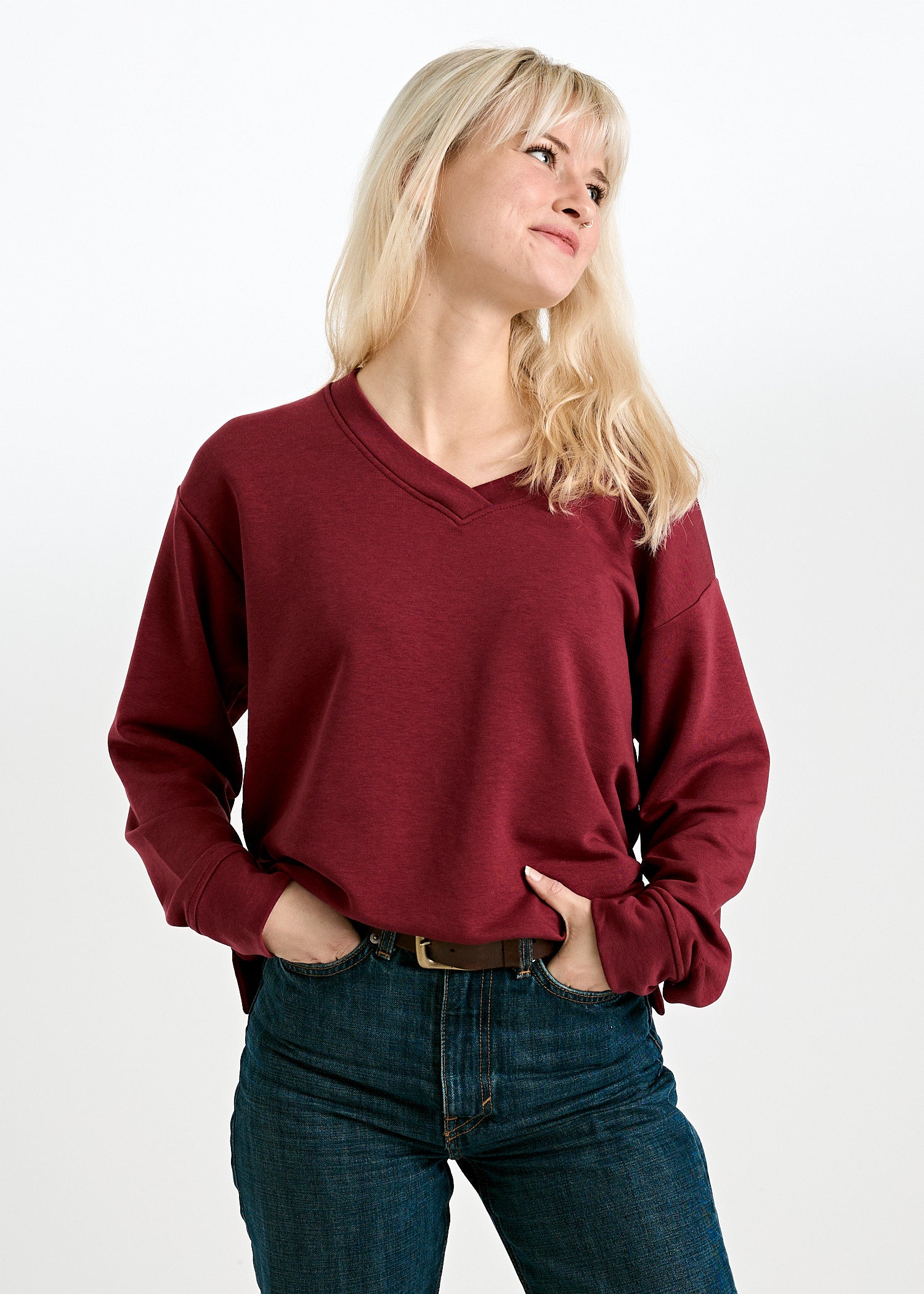 Wijld Ada Tibetan Red Damen Sweater V-Ausschnitt