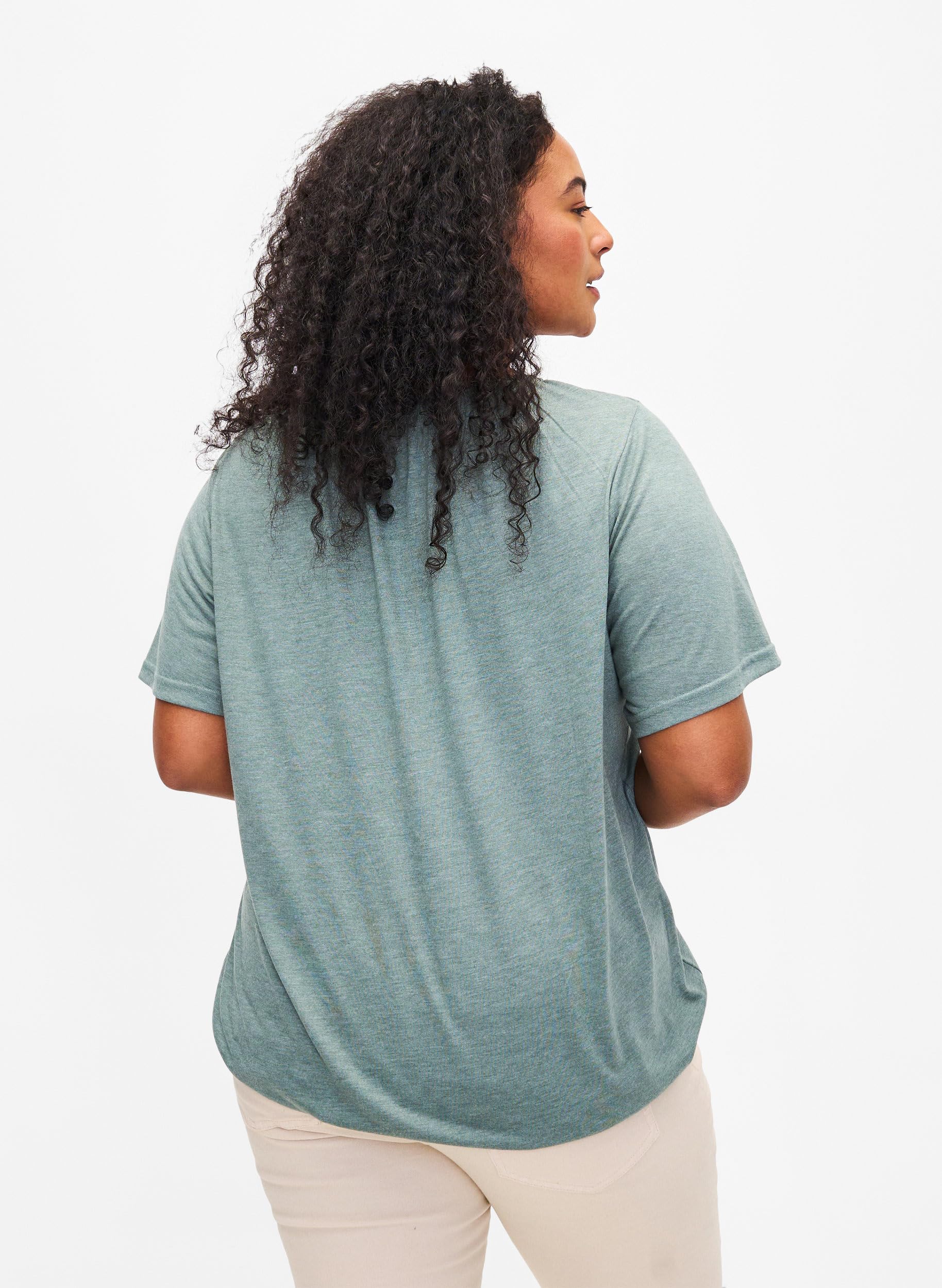 Zizzi Melange Bluse Kurzarm Rundhals Recycelt Große Größen