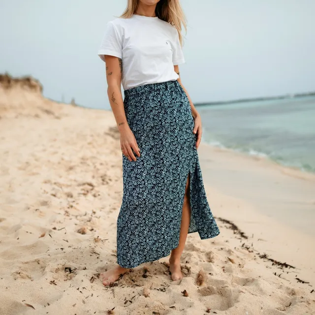 NORDLICHT Junna Langer Rock Damen Blumenmuster Schlitz