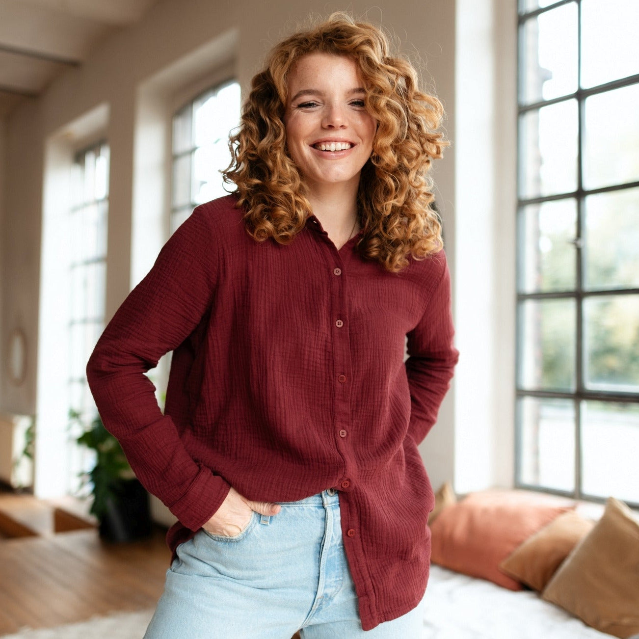 NORDLICHT Fenja Musselin Bluse Rot Bio-Baumwolle