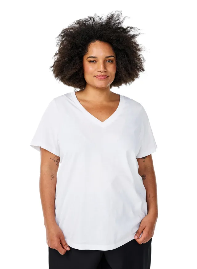 Zizzi T-Shirt Baumwolle V-Ausschnitt Shirt Schwarz 42-44