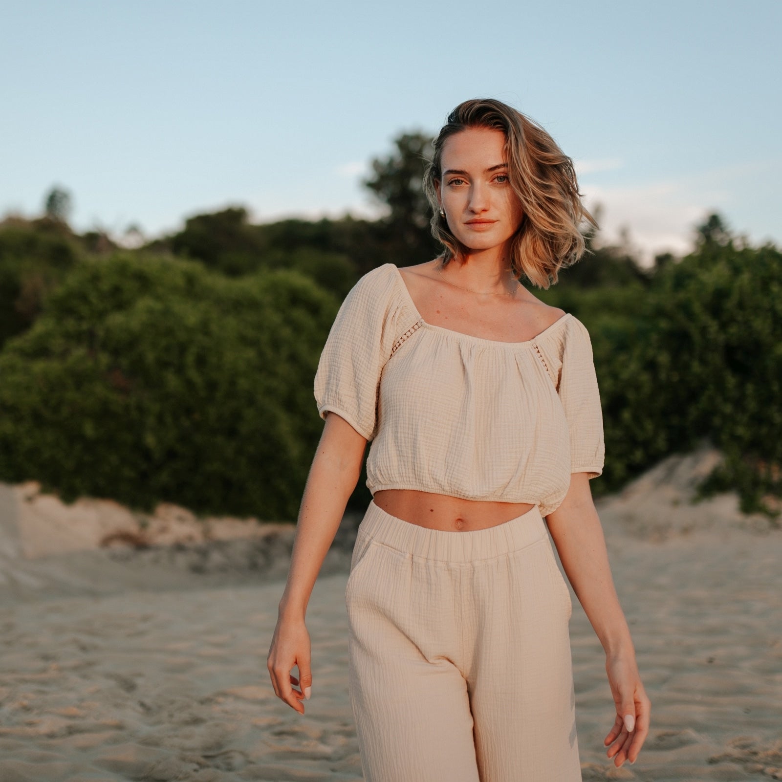 Nordlicht Mailin Musselin Crop Top Rüschen