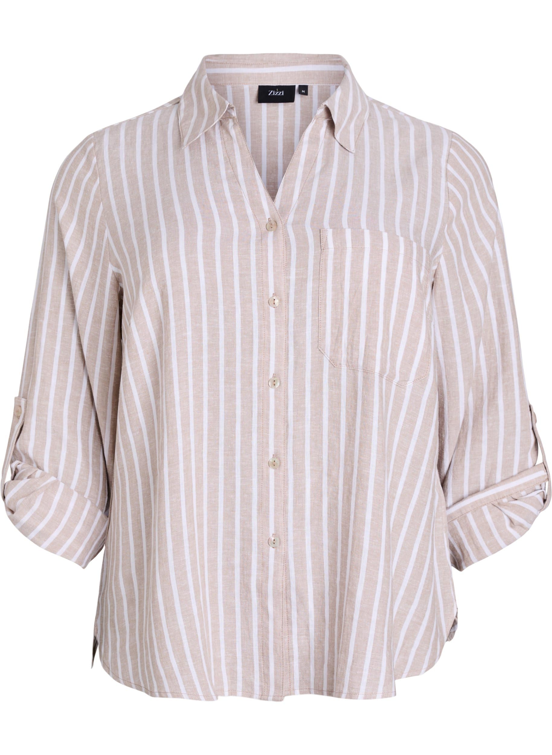 Zizzi Blouses Hemd 3/4-Ärmel Leinen-Viskose Gr. 42-60