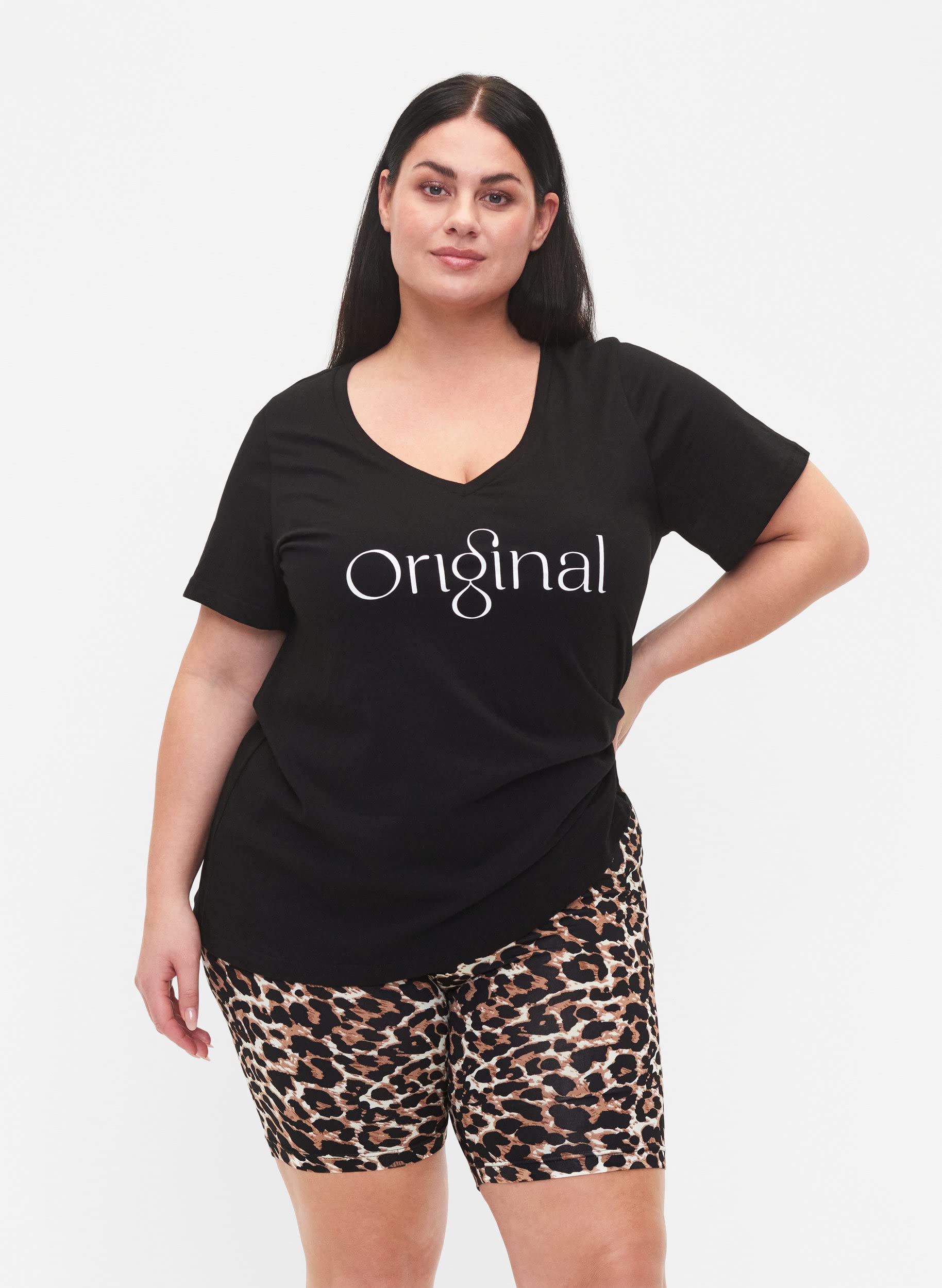 Zizzi Shorts Radler Shorts 2er-Pack Leoprint dehnbar