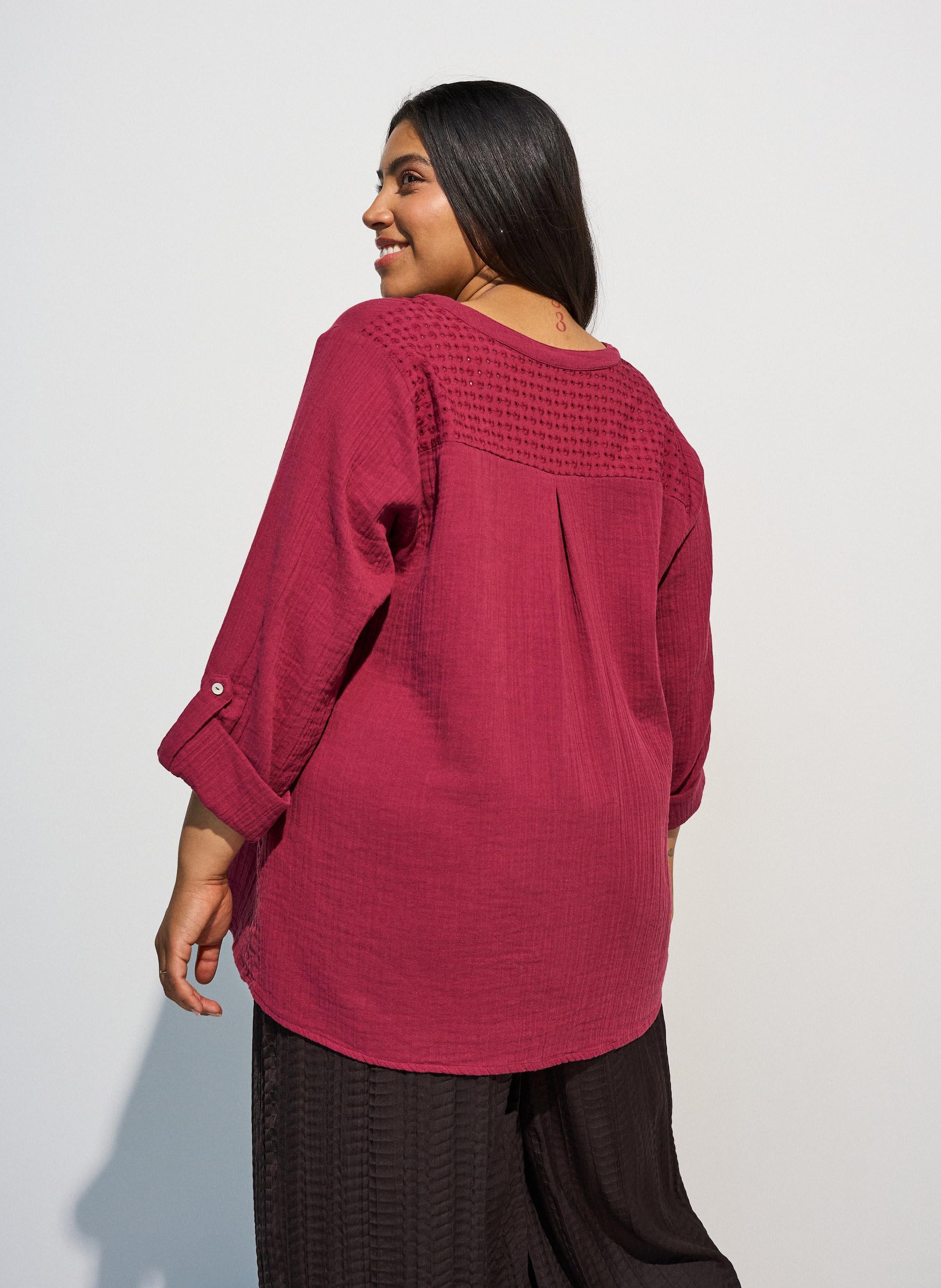 Zizzi Musselinbluse Damen Rhododendron Lochstickerei Gr.50-52
