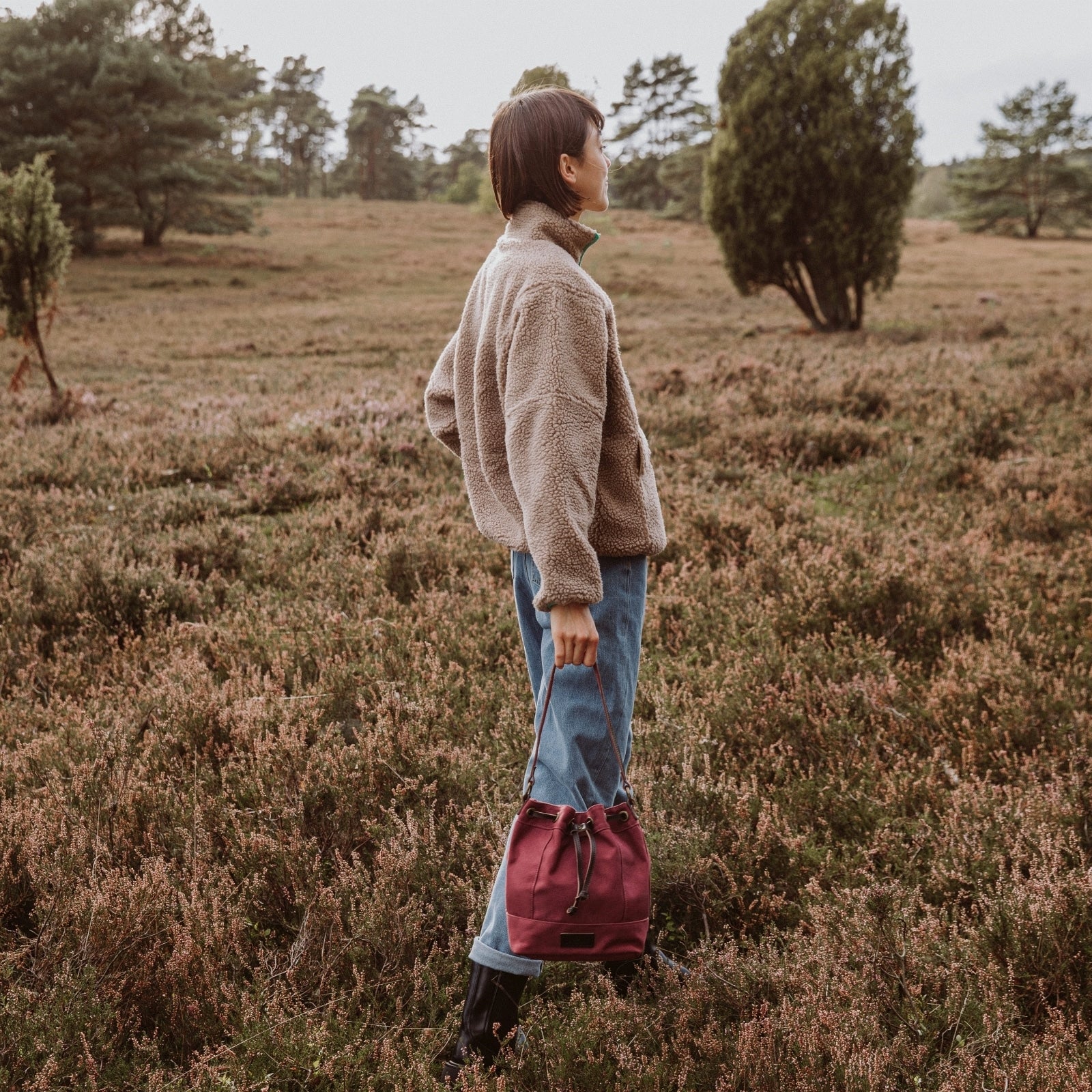 Nordlicht Janna XS Tasche Bordeaux Rot Leder Canvas