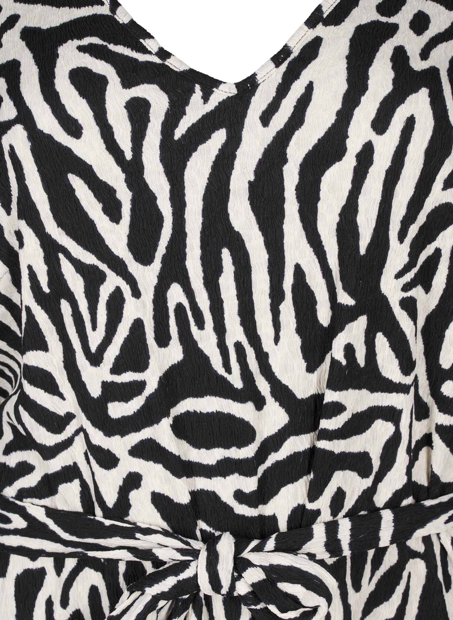 Zizzi Kleid Zebra 3/4-Ärmel V-Ausschnitt Kurzes Kleid