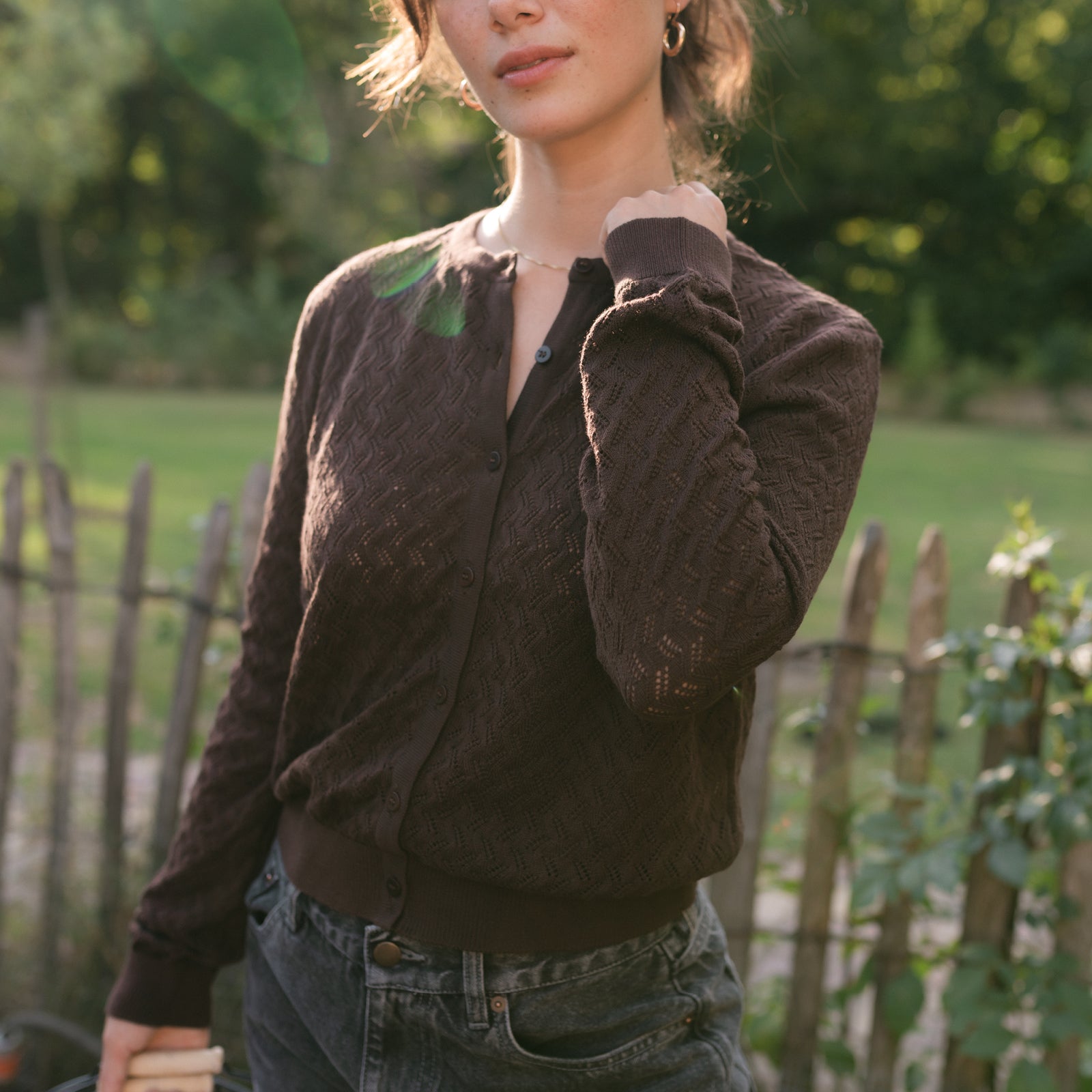 Nordlicht Rieke Pointelle Strickjacke Braun Bio-Baumwolle