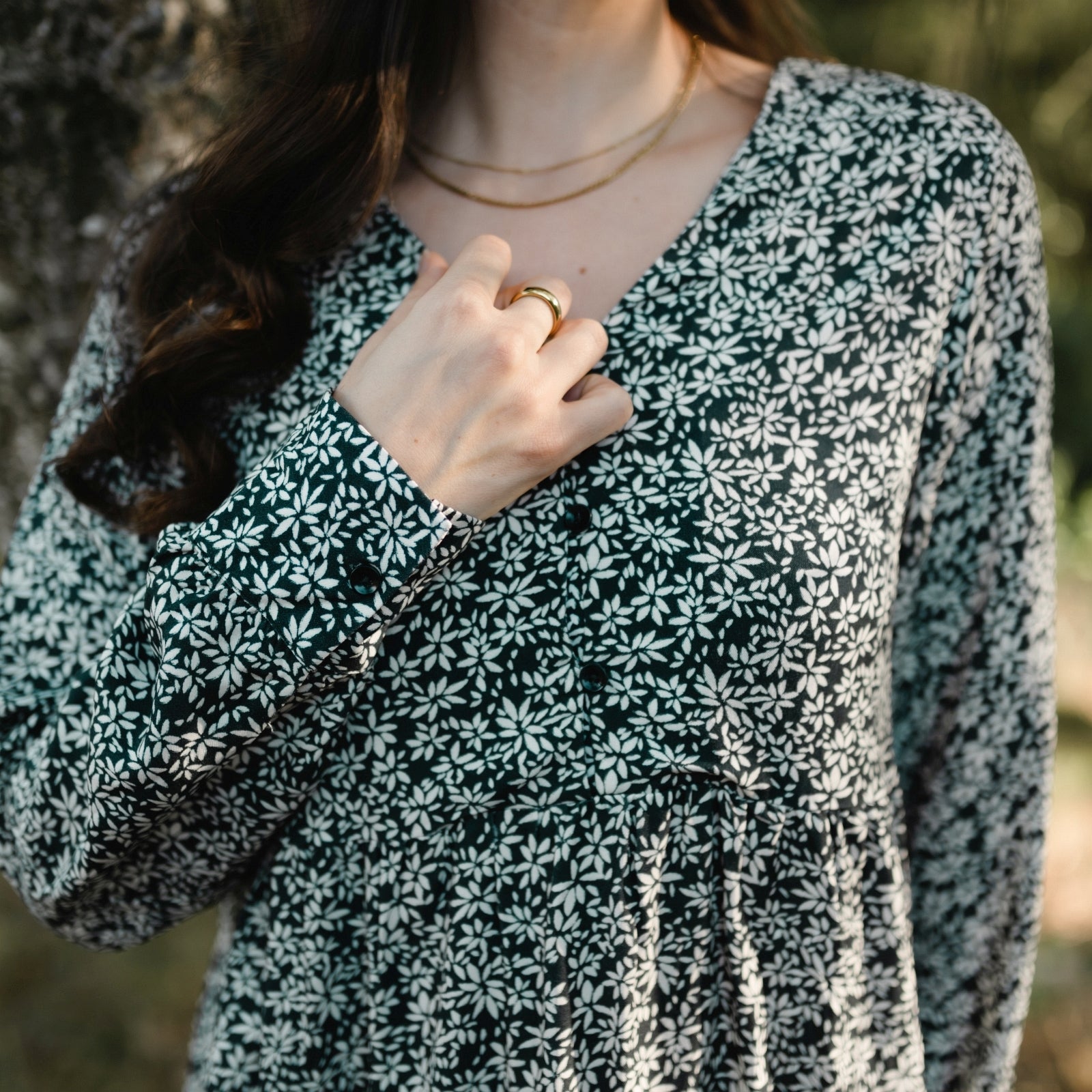 NORDLICHT Ami Kleid Blumenmuster grün Ecovero