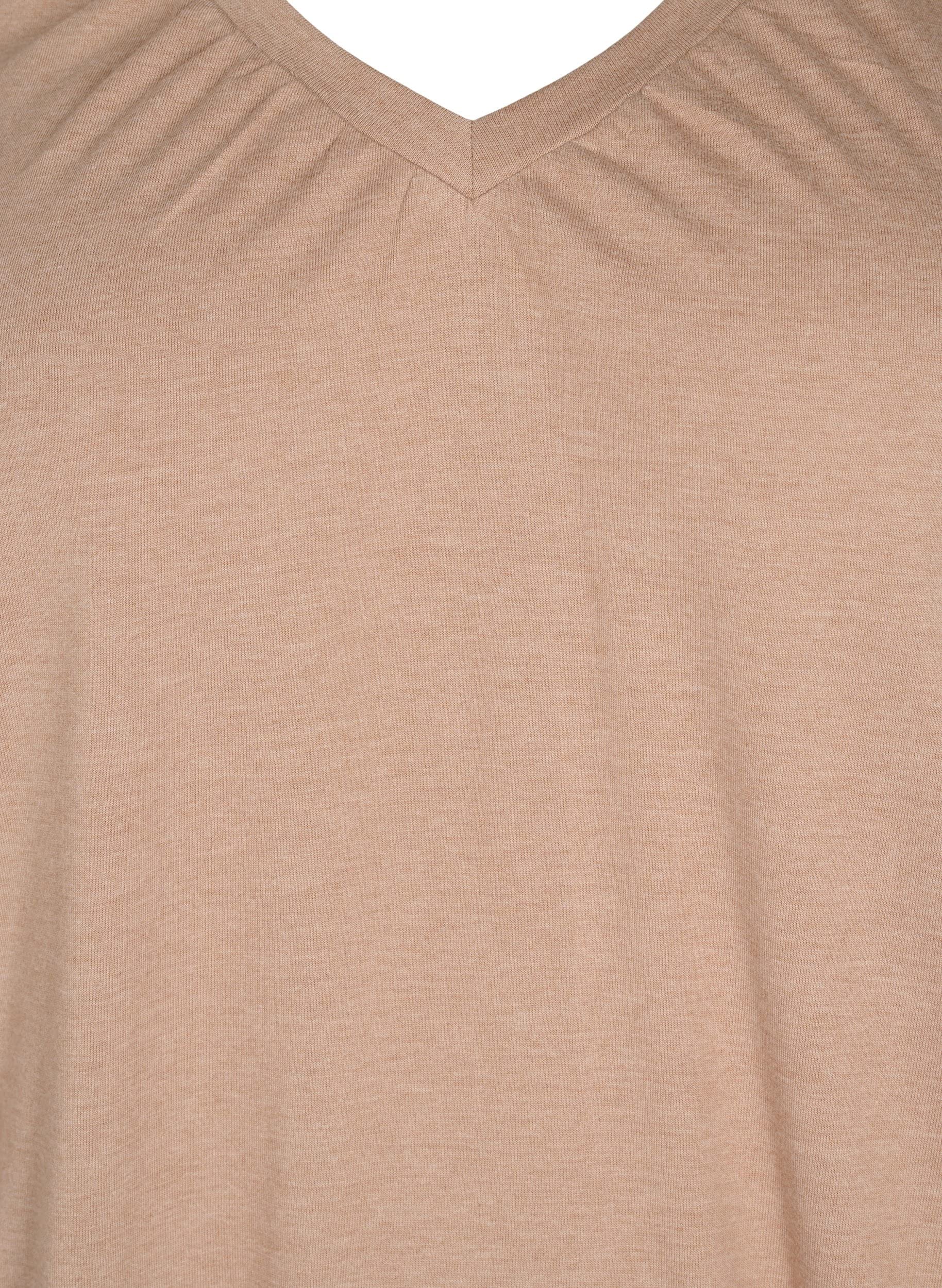 Zizzi T-Shirt Damen V-Ausschnitt Meliert Saum Balloneffekt