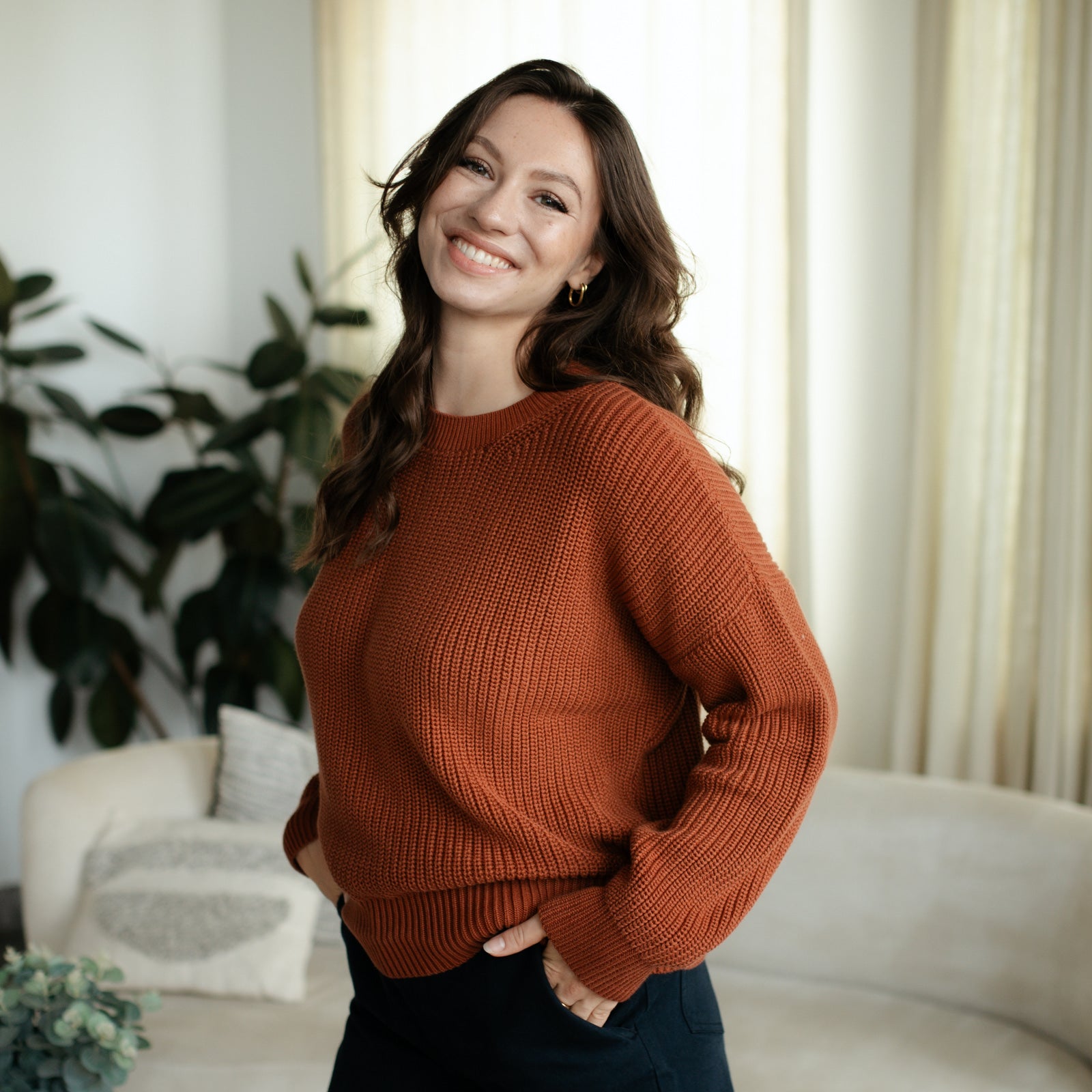 Nordlicht Mara Grobstrick Pullover Rostbraun Bio-Baumwolle
