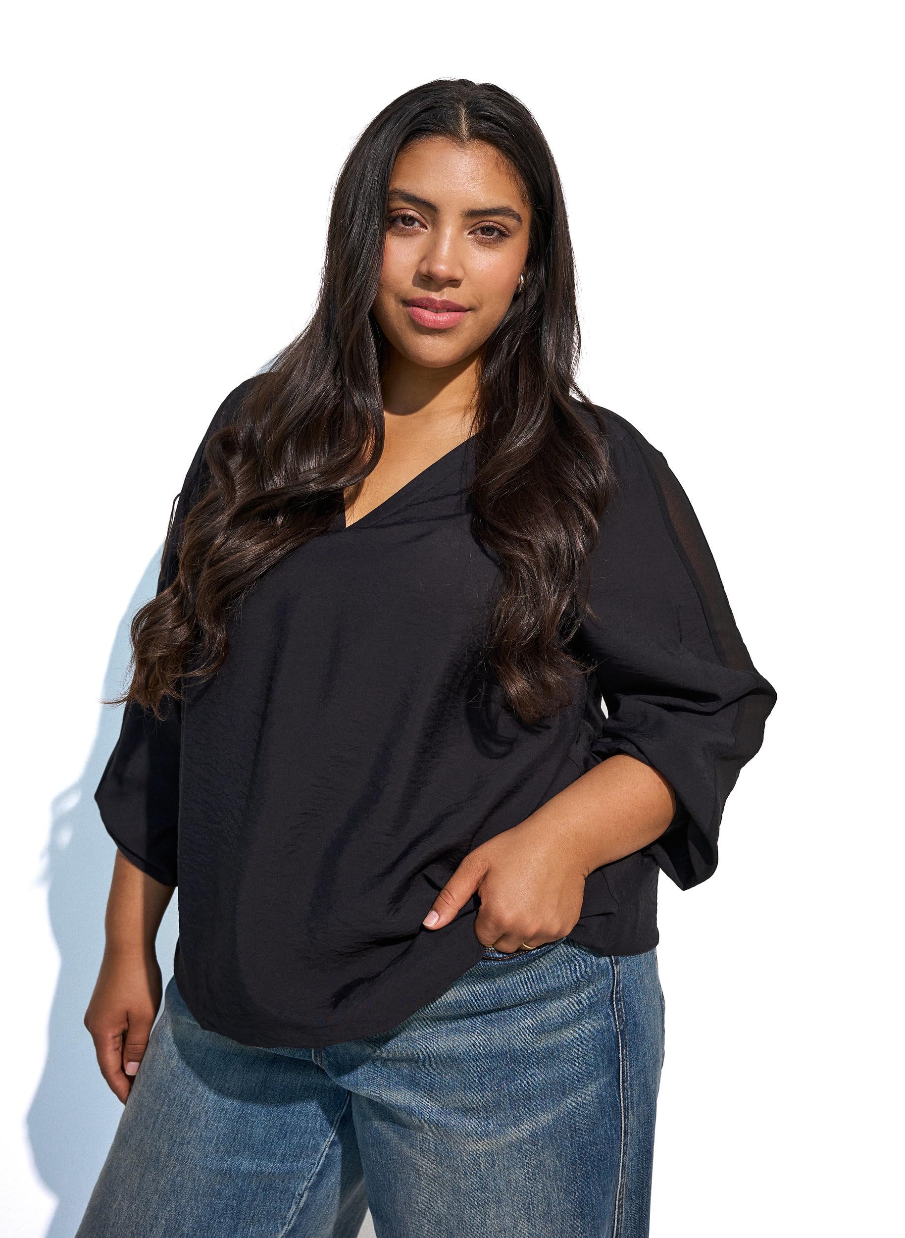 Zizzi Bluse Chiffon Langarm Ponderosa Pine Große Größen