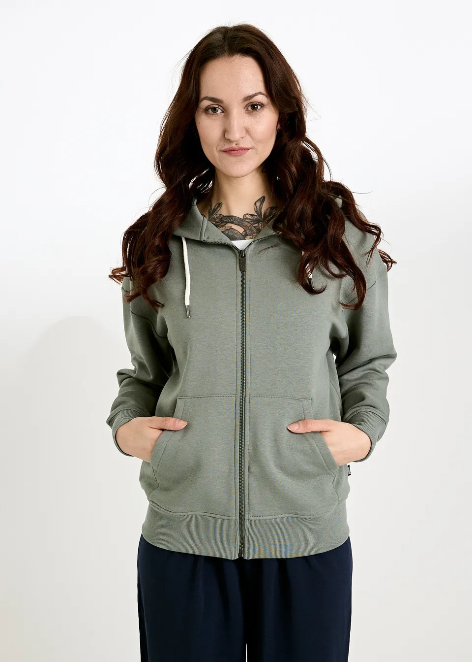 Wijld Selina Sweatjacke Damen Agave Green Kapuze Lyocell