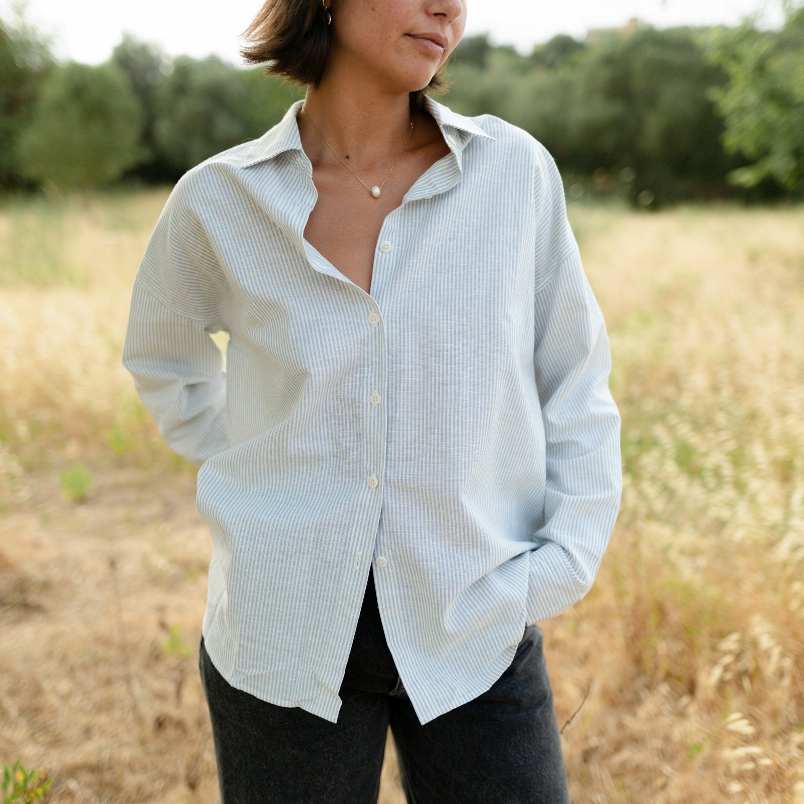 Nordlicht Mieke Bluse Gestreift Leinenmix Blau