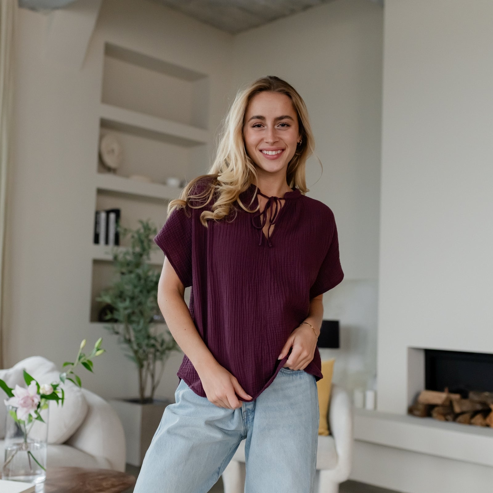 NORDLICHT Blusen Musselin Bluse Telse Rot Bio-Baumwolle