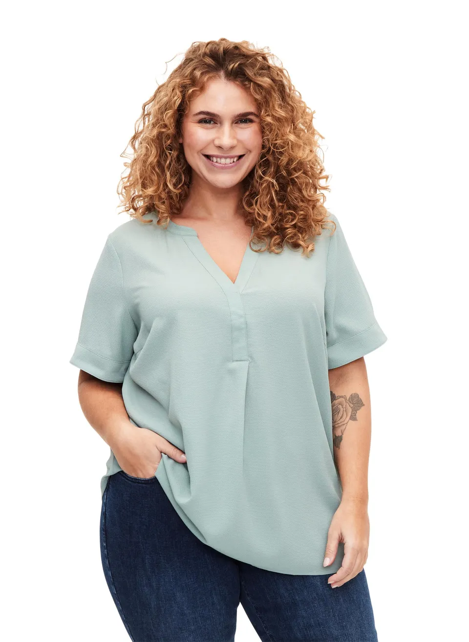 Zizzi Bluse Kurzarm Damen V-Ausschnitt Recycelt