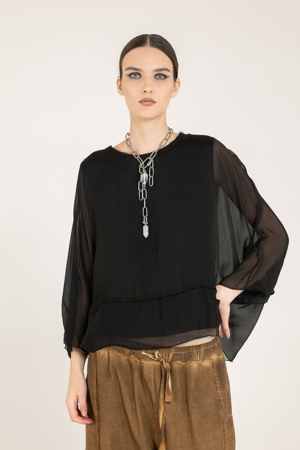 Sanctamuerte T-Shirt Over Rundhals Fledermaus Langarm