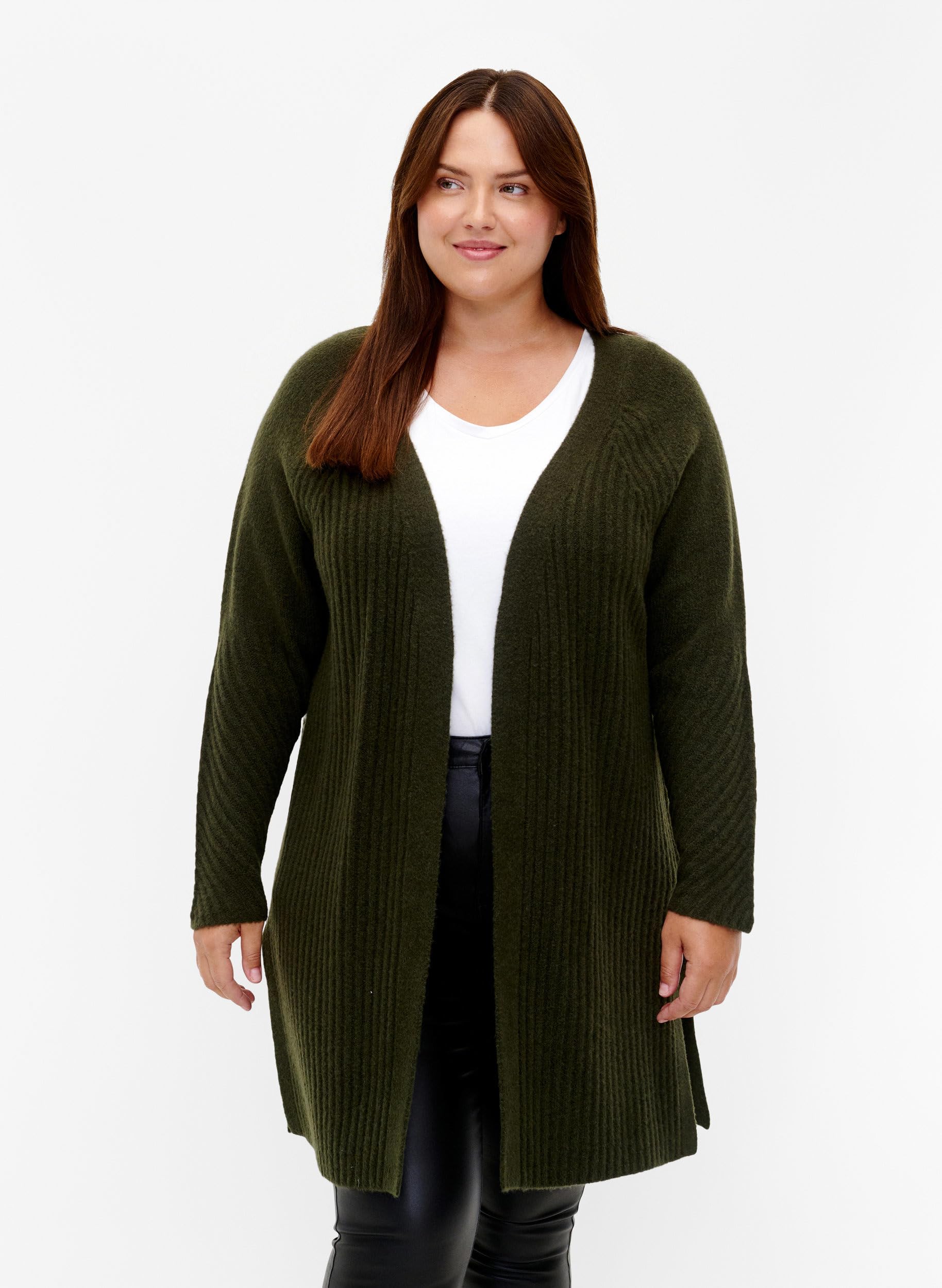Zizzi Cardigans Strickjacke Offen Rippenstrick Einheitsgröße