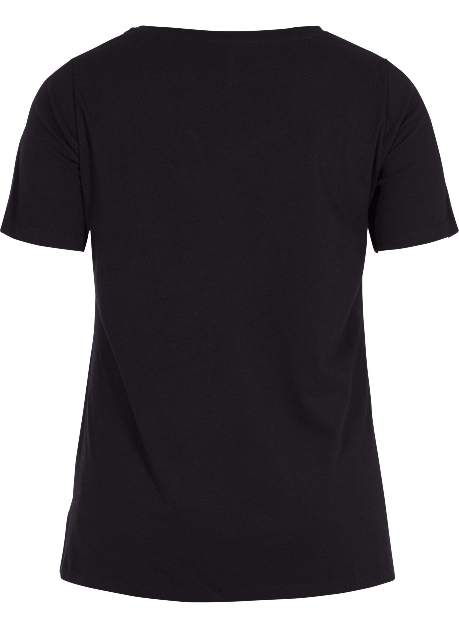 Zizzi Basic T-Shirt Große Größen Schwarz V-Ausschnitt