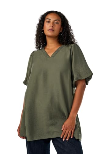Zizzi Tunika V-Neck Puffärmel T-Shirt Große Größen Viskose