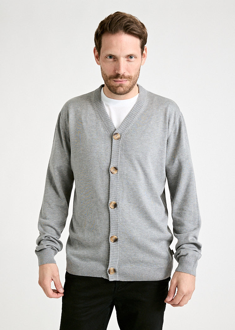 Wijld Samuel Gray Melange Herren Strick-Cardigan Holz
