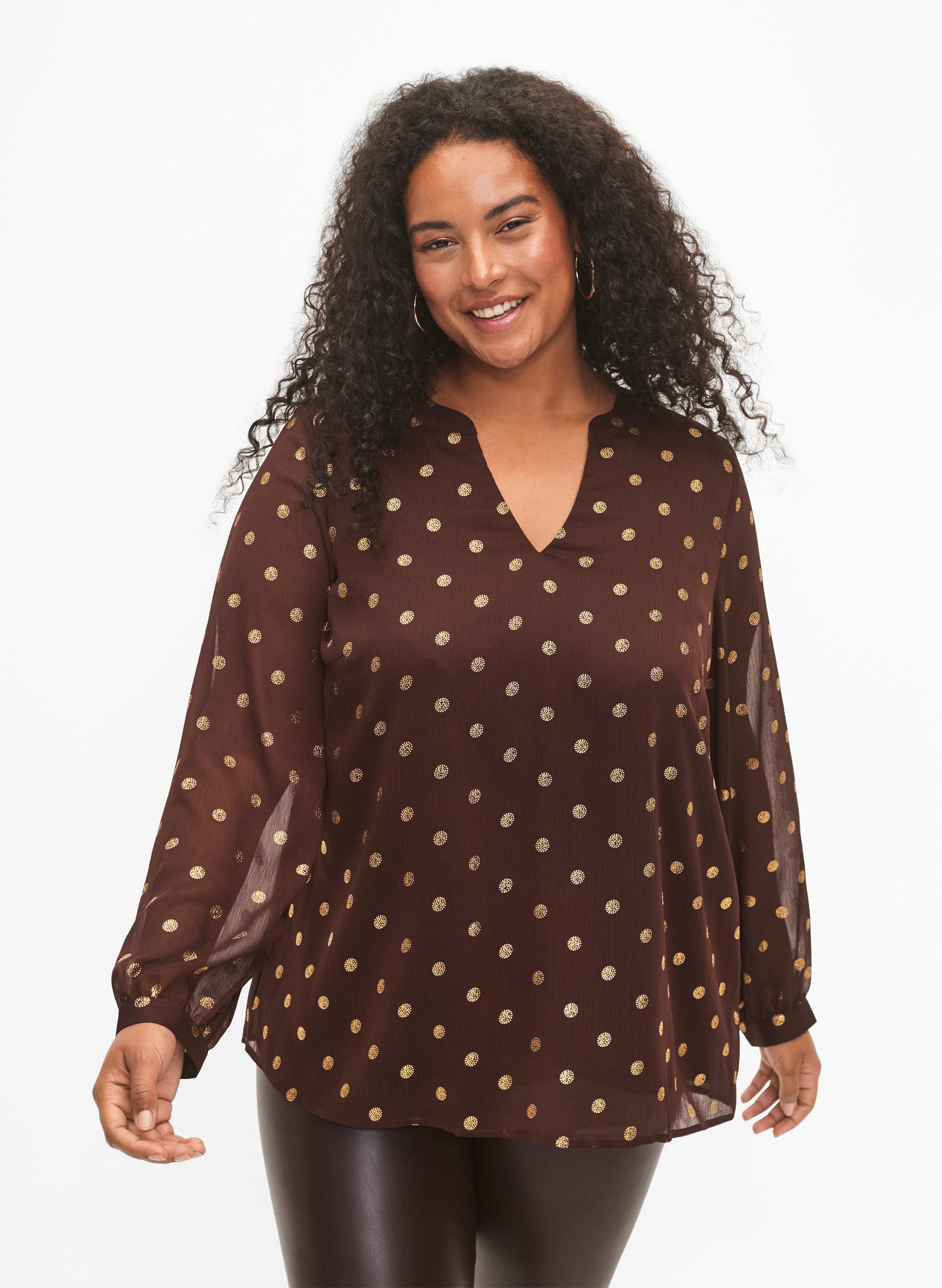 Zizzi Bluse Allover-Print V-Ausschnitt Langarm Große Größen