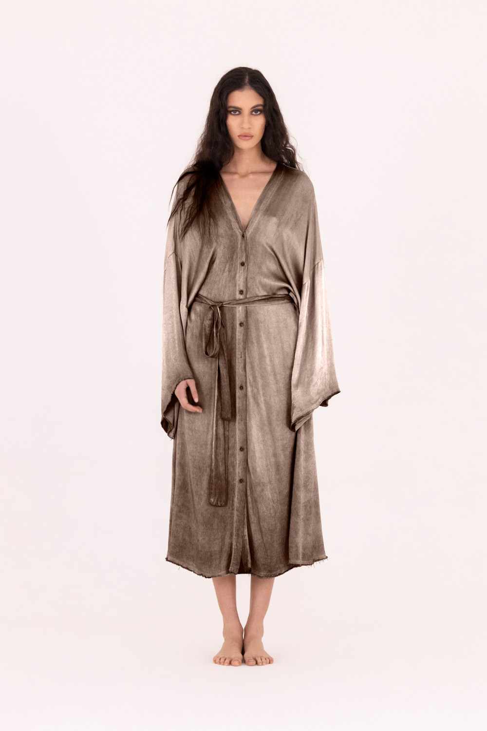 Sanctamuerte Abiti Kimono Lungo Kleid Viskose lang