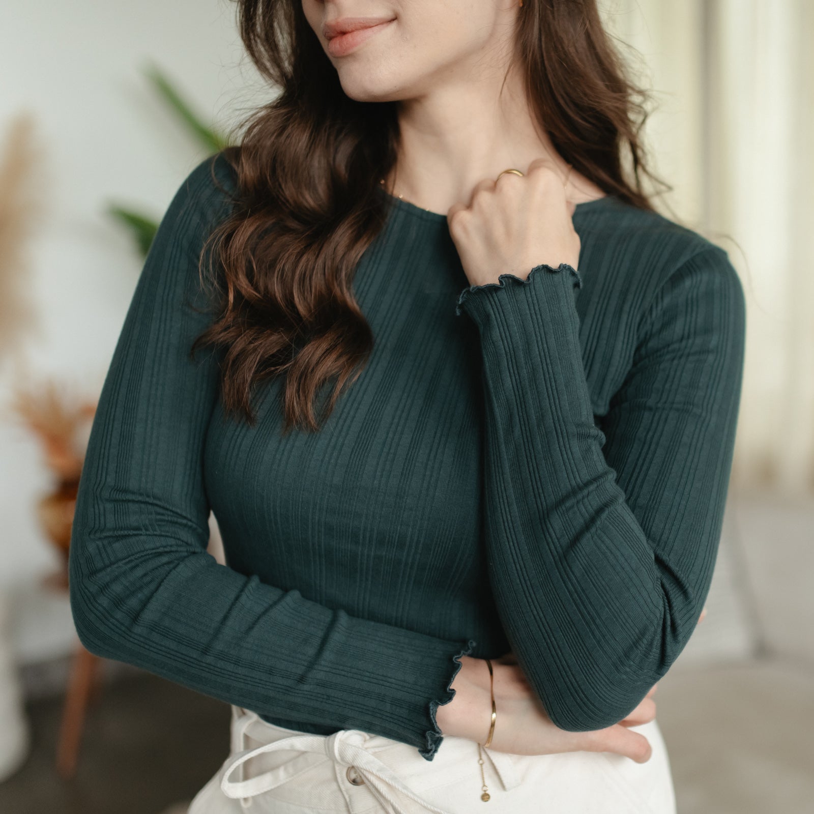 NORDLICHT Longsleeves Maja Langarmshirt Waldgrün M