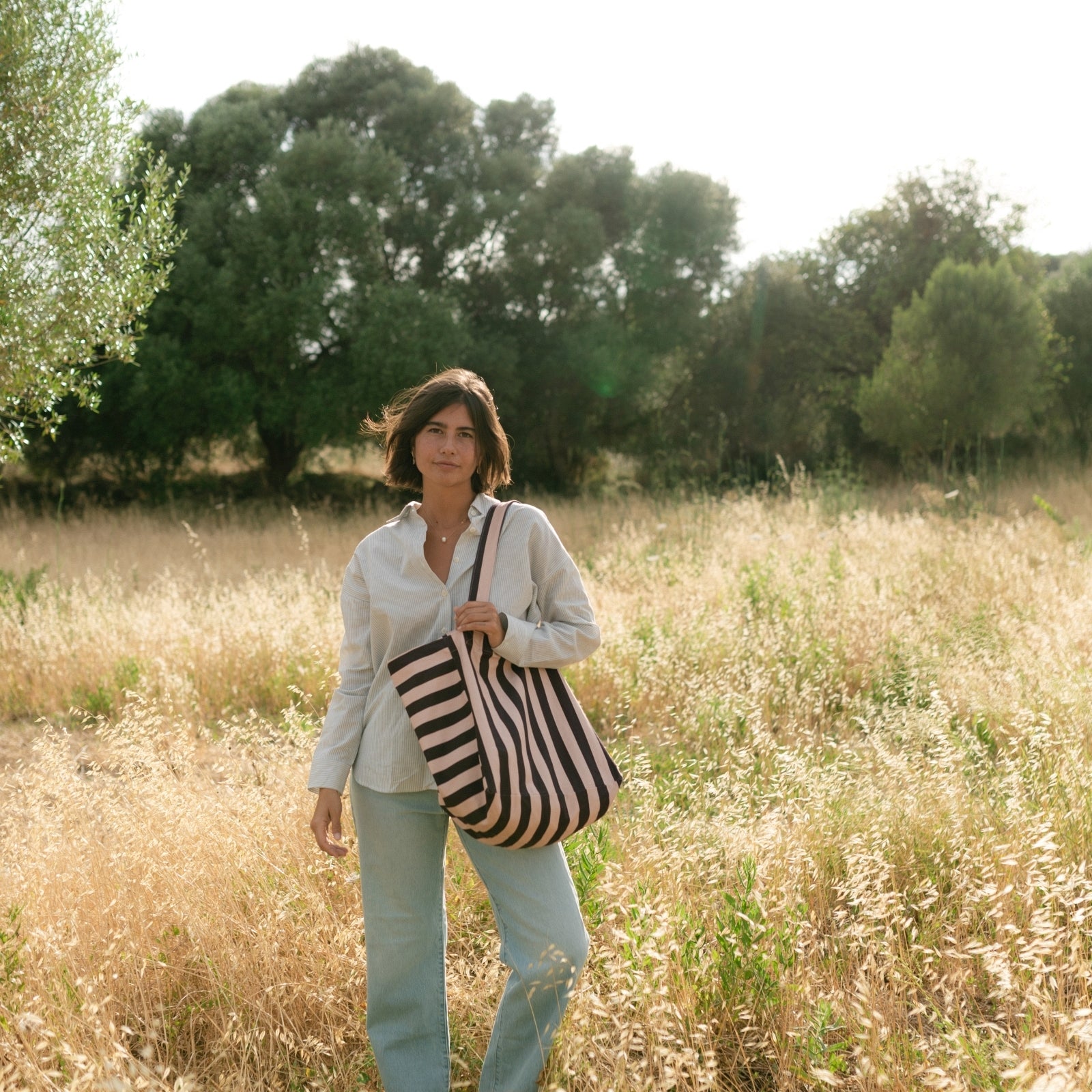 NORDLICHT Kiki Streifen Shopper Rosa Canvas Tasche