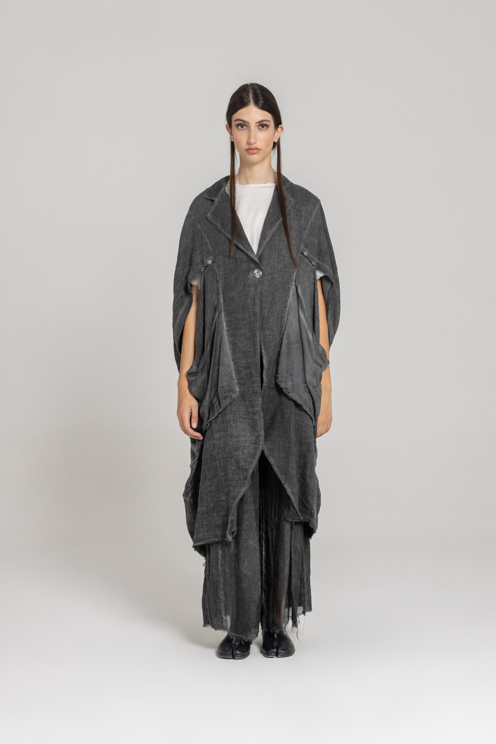 Sanctamuerte Capispalla Kimono Blazer Over Blazer Leinen