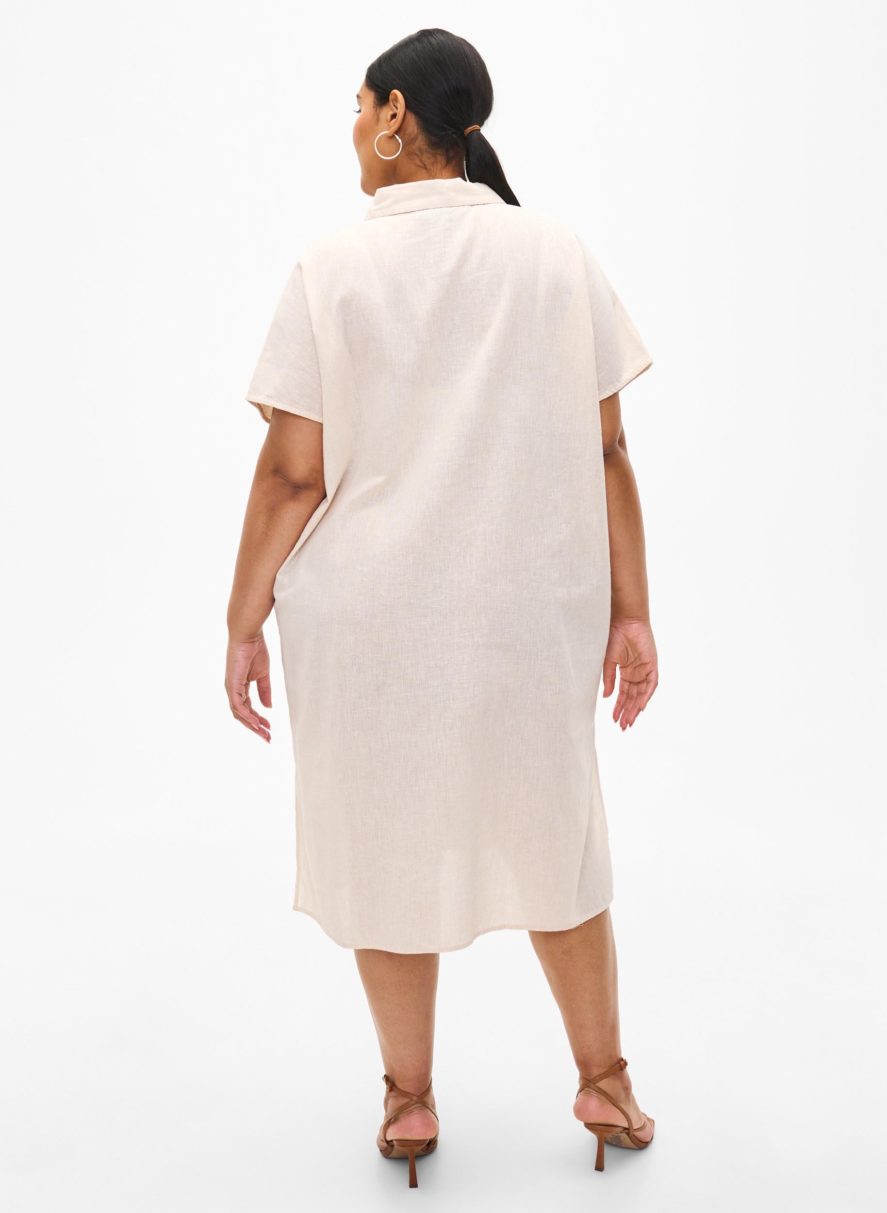Zizzi Blouses Hemd Lang Baumwolle-Leinen Kurzarm