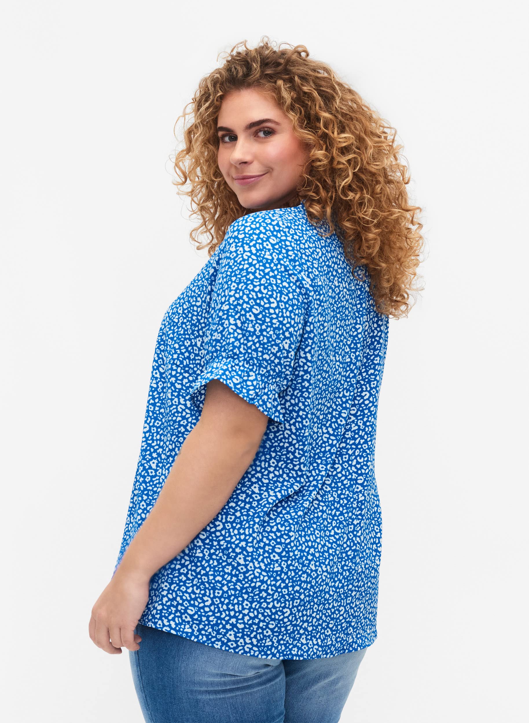Zizzi Bluse Damen Kurzarm V-Ausschnitt Print Polyester