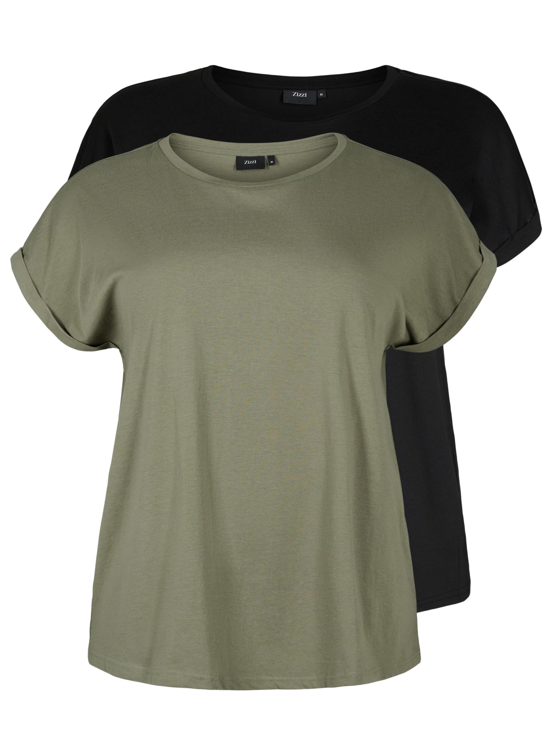 Zizzi T-Shirt 2er Pack Damen Rundhals Dusty Olive