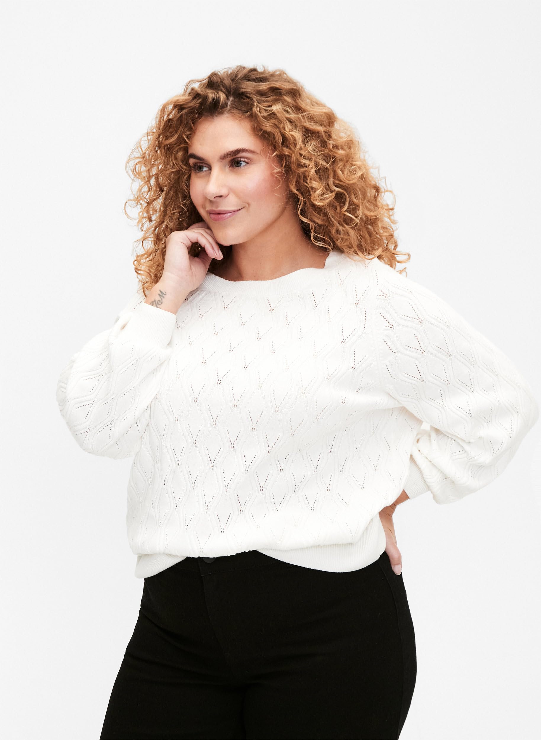 Zizzi Strickpullover Bio-Baumwolle Lochmuster Große Gr.