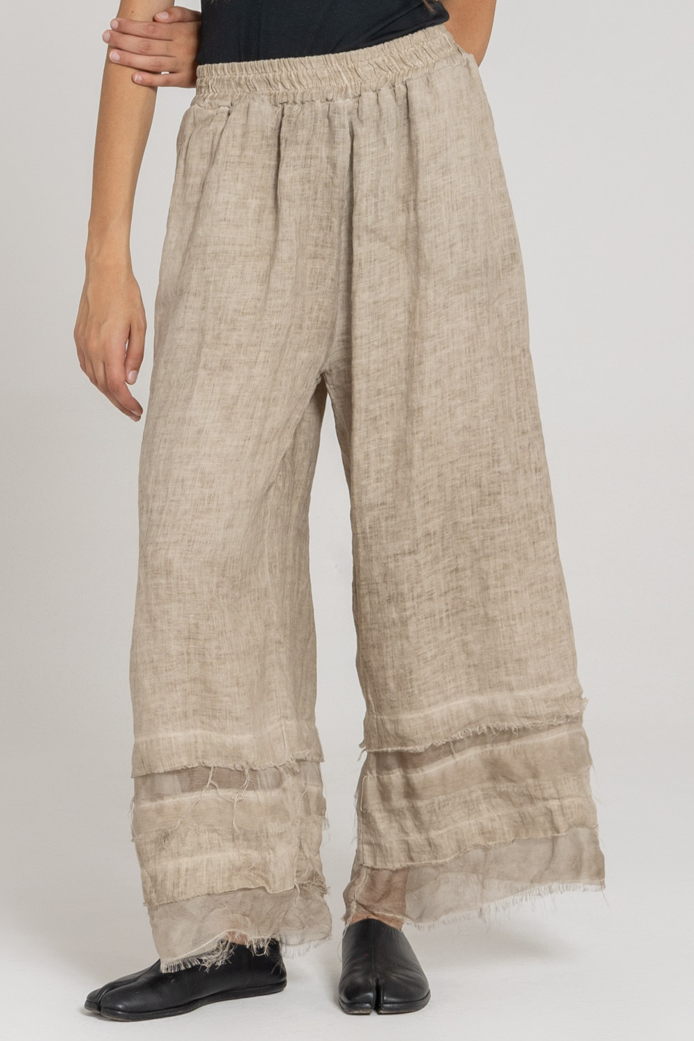 Sanctamuerte Pantaloni Doppia Balza Hose Leinen Viskose Seide