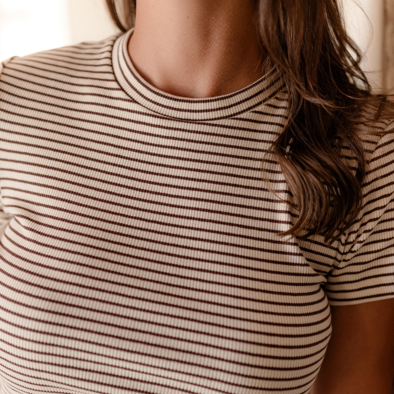 NORDLICHT Elvie Ripp T-Shirt gestreift Braun Kapok
