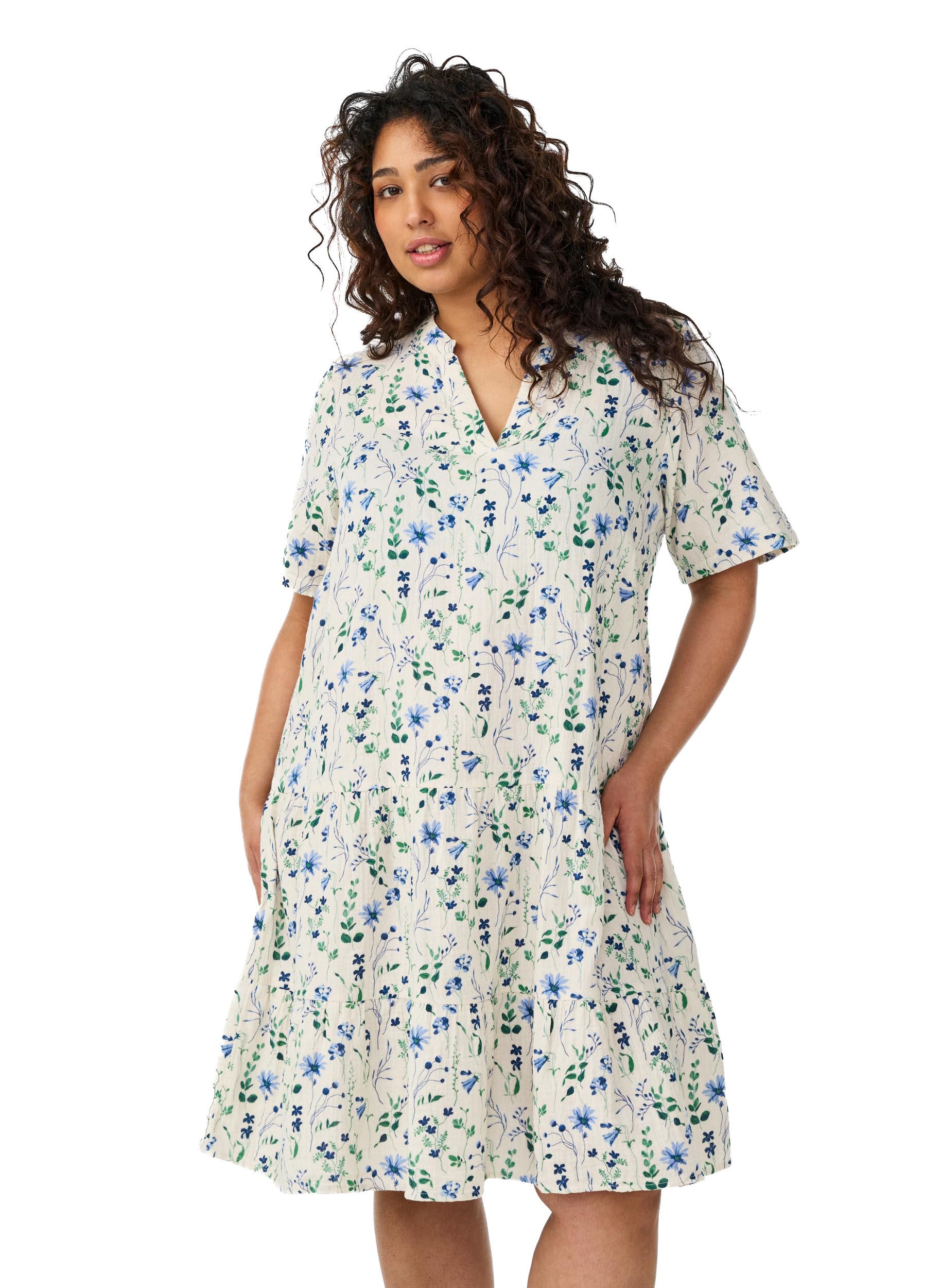Zizzi Musselin Kleid V-Ausschnitt Schwarz 46-48 Baumwolle