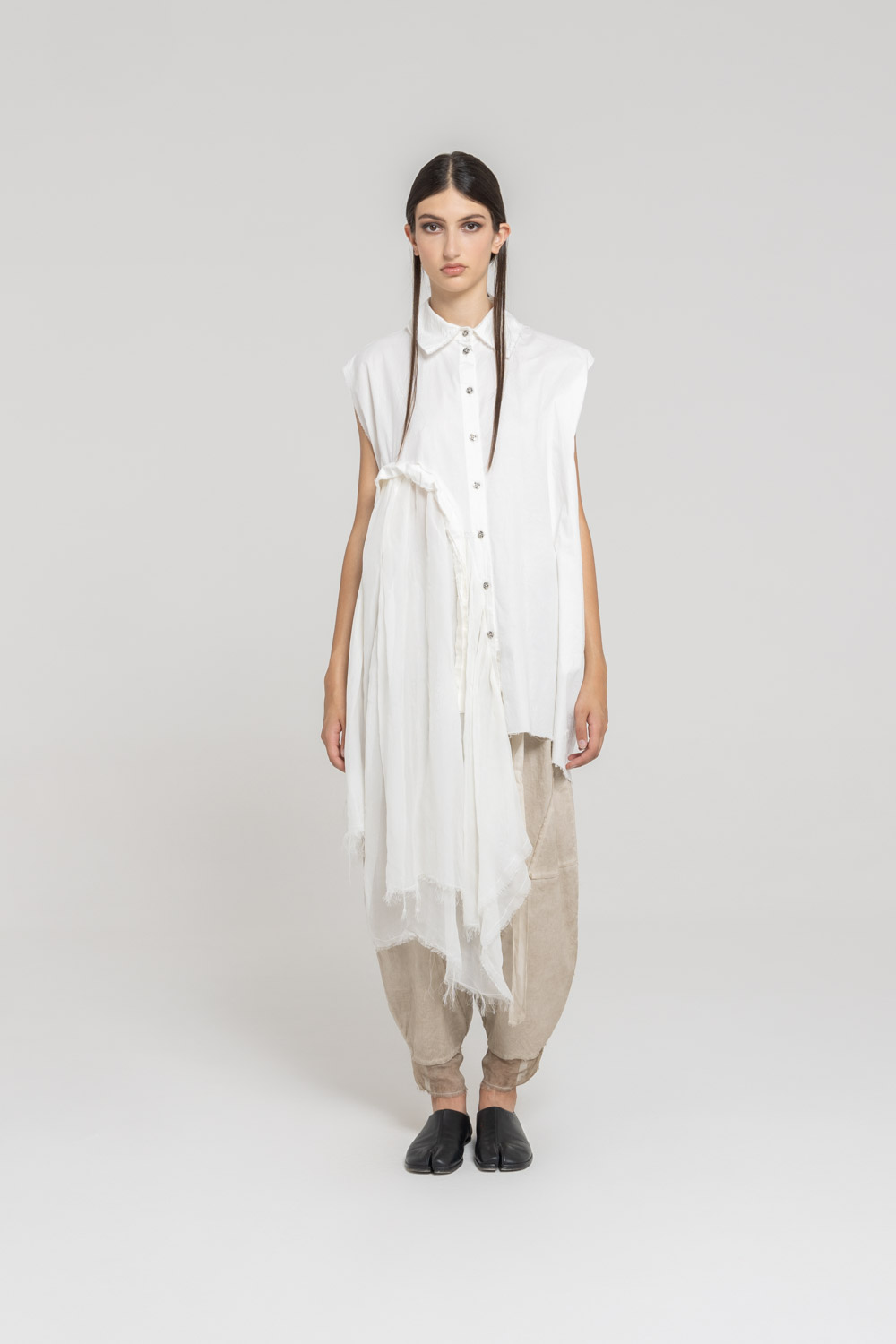 Sanctamuerte Camicie Hemdkleid Baumwolle Asymmetrisch Ärmellos