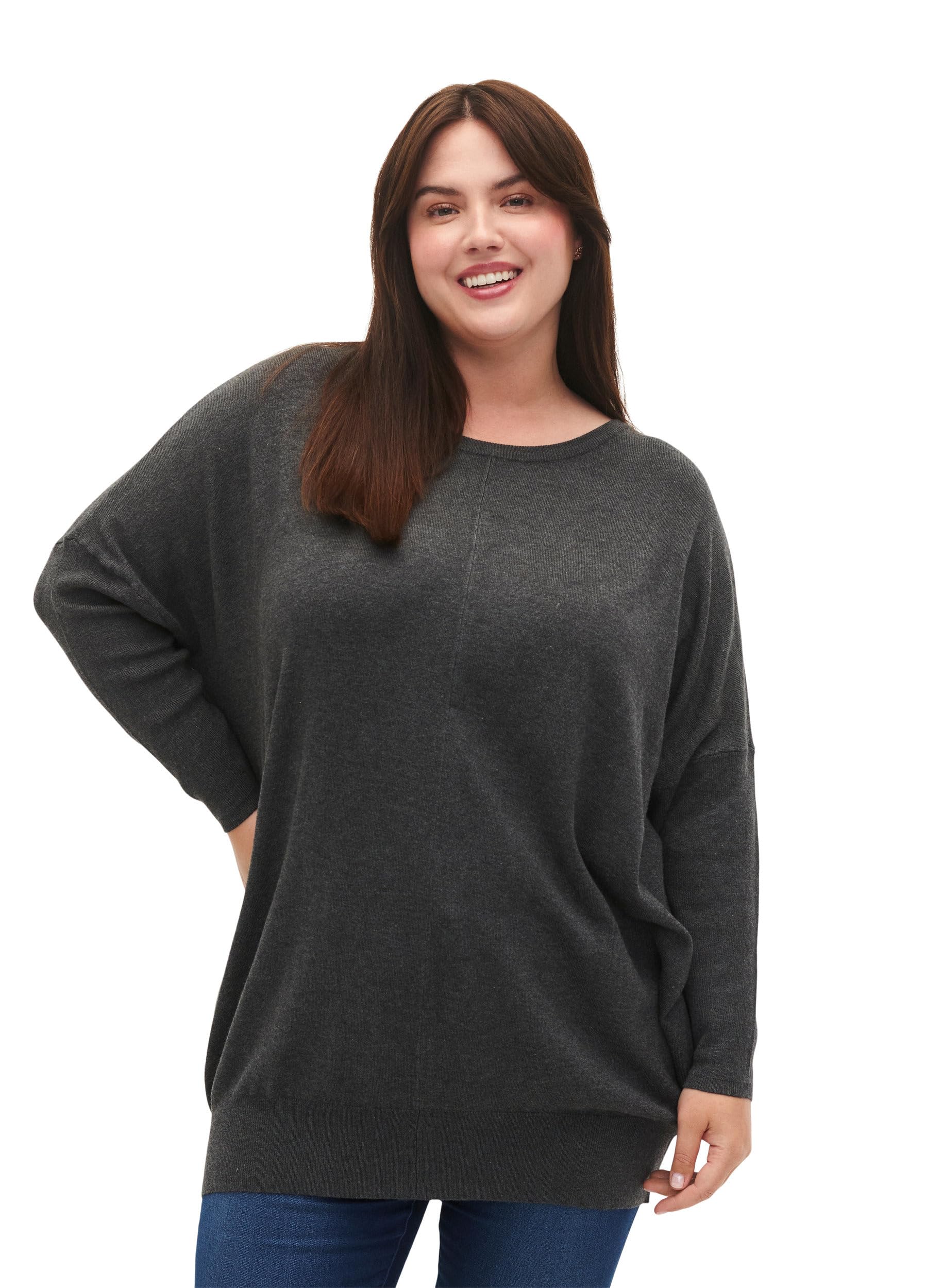 Zizzi Strickpullover Langarm Viskose Tunika Ecovero