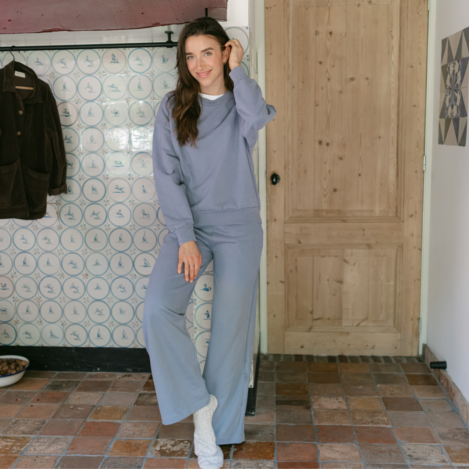 NORDLICHT Lynn Wide Leg Sweathose blau M Bio-Baumwolle