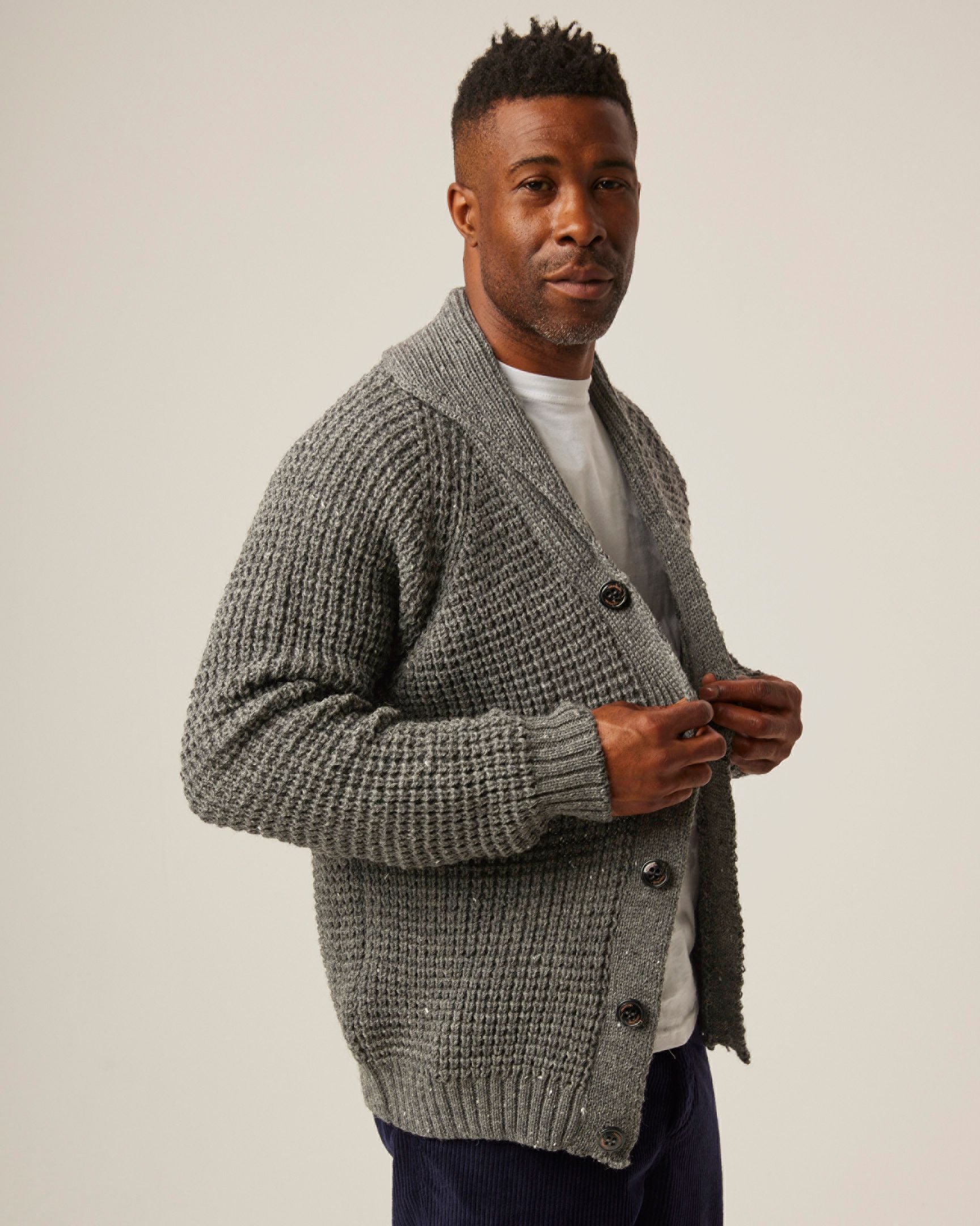 Peregrine Waffle Shawl Cardigan Strickjacke Navy Wolle