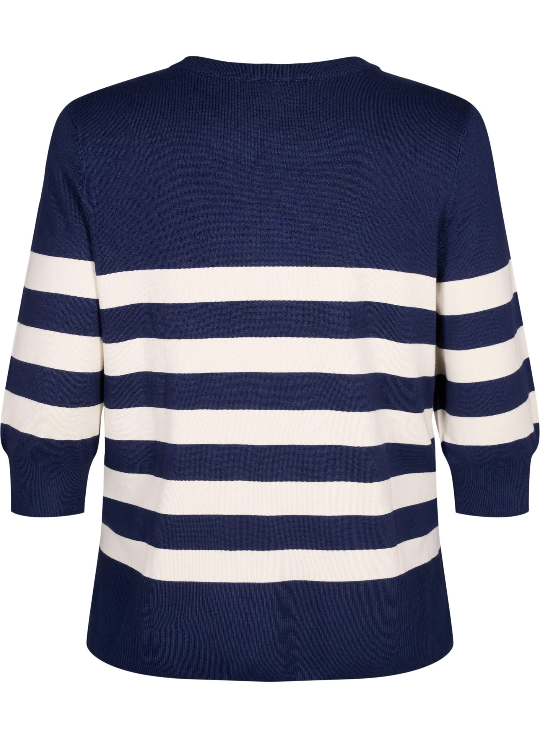 Zizzi Knitwear Pullover Viskose Streifen 3/4-Arm