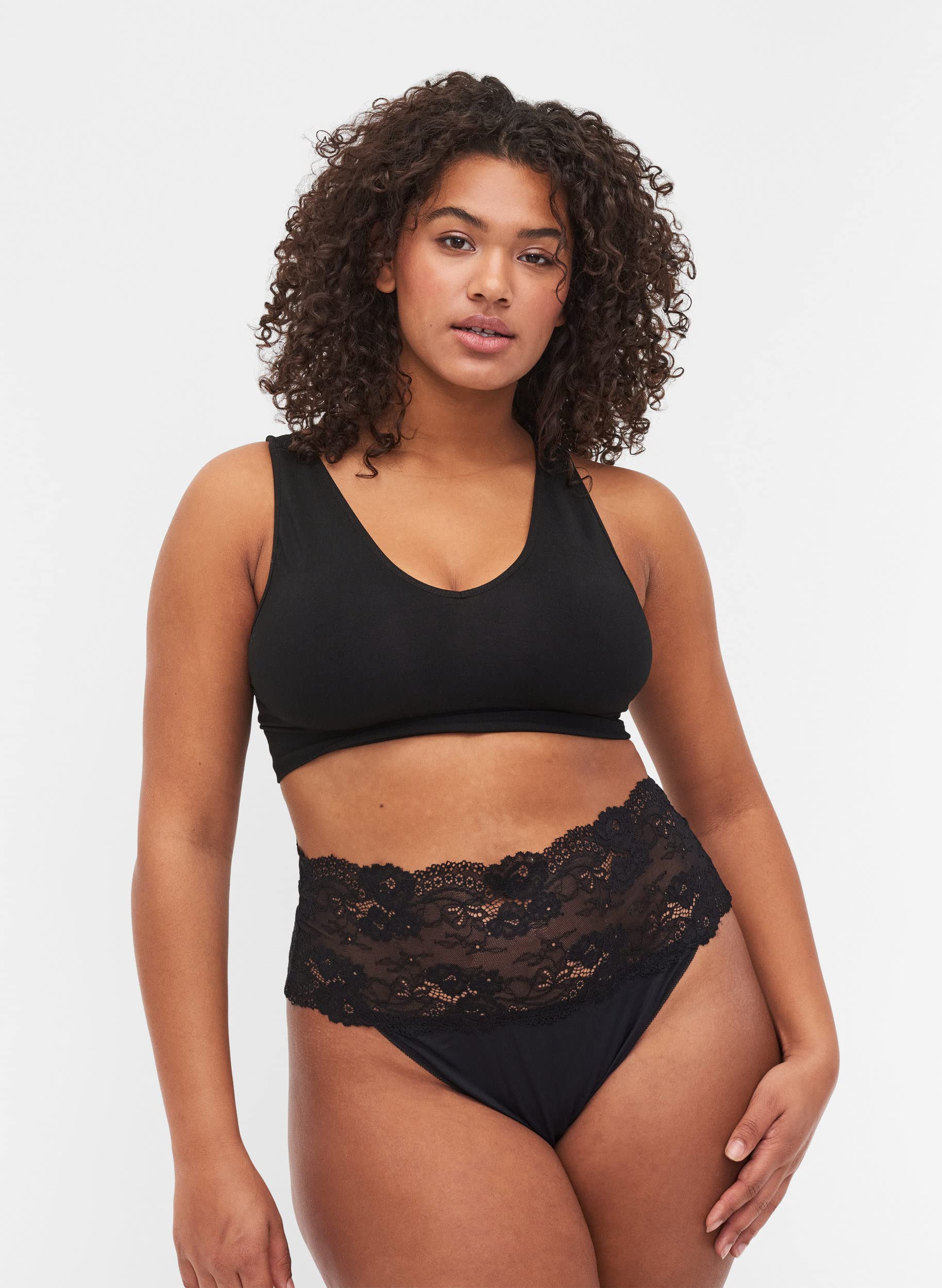 Zizzi Tanga Damen Gr.42 Spitze 2er-Pack schwarz