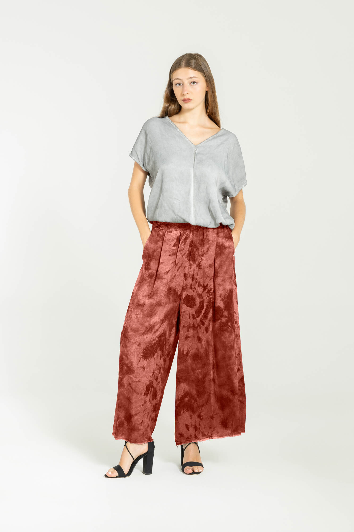 Sanctamuerte Pantaloni Pantalone Palazzo Hose Viskose Tie-Dye