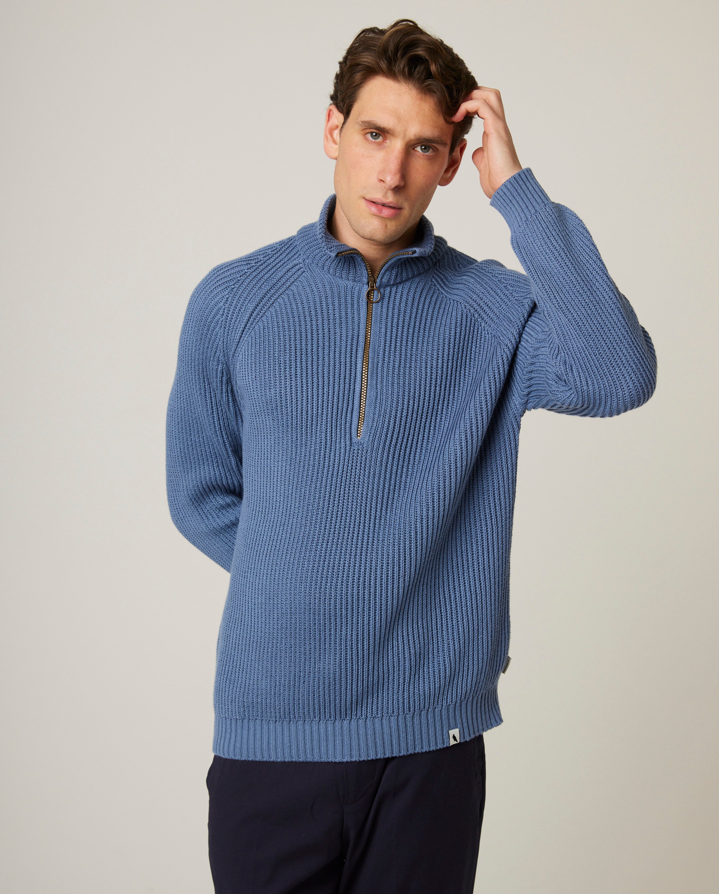 Peregrine Felix Quarter Zip Pullover Navy M Baumwolle